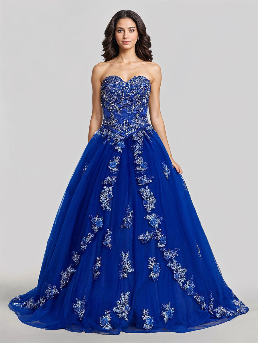 Cache Cœur Princesse Robe de Quinceanera en Dentelle et Tulle avec Balayage/Pinceau Traîne