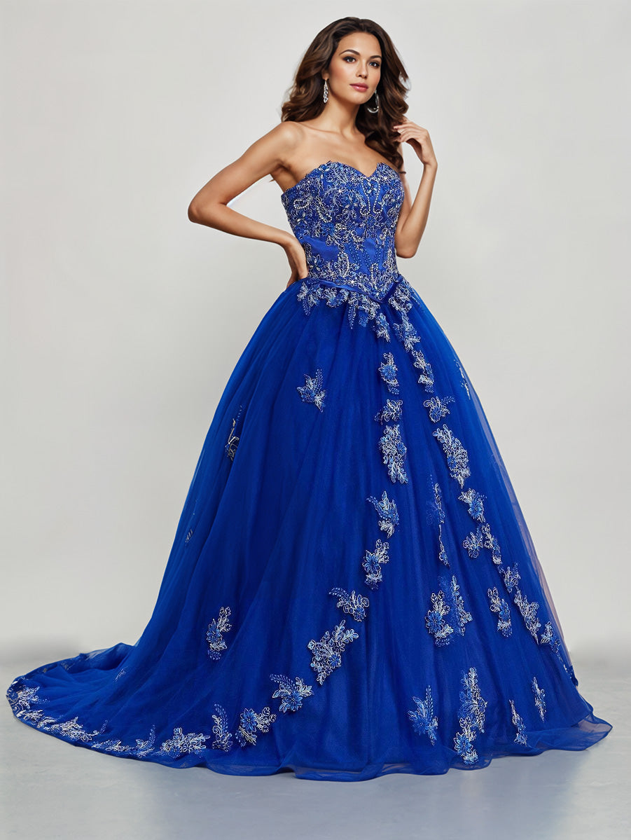 Cache Cœur Princesse Robe de Quinceanera en Dentelle et Tulle avec Balayage/Pinceau Traîne