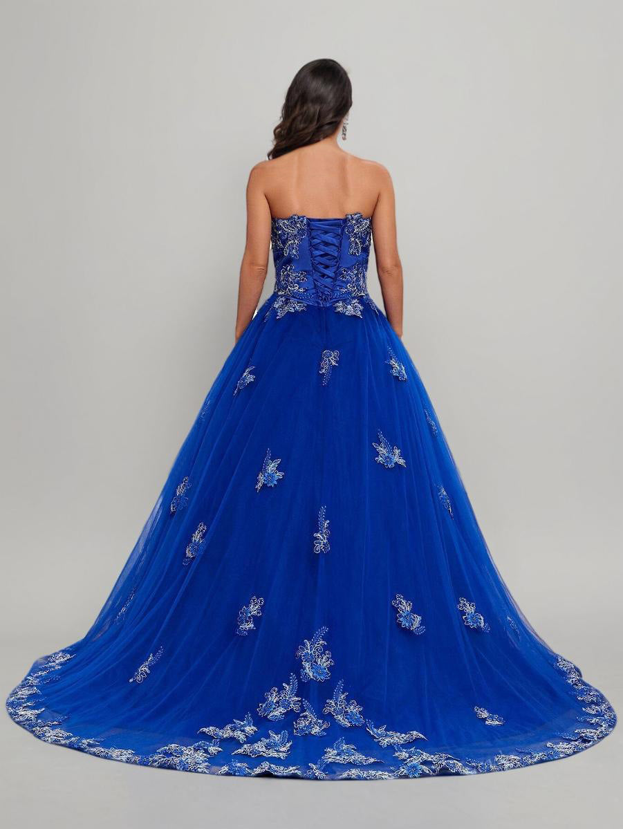 Cache Cœur Princesse Robe de Quinceanera en Dentelle et Tulle avec Balayage/Pinceau Traîne