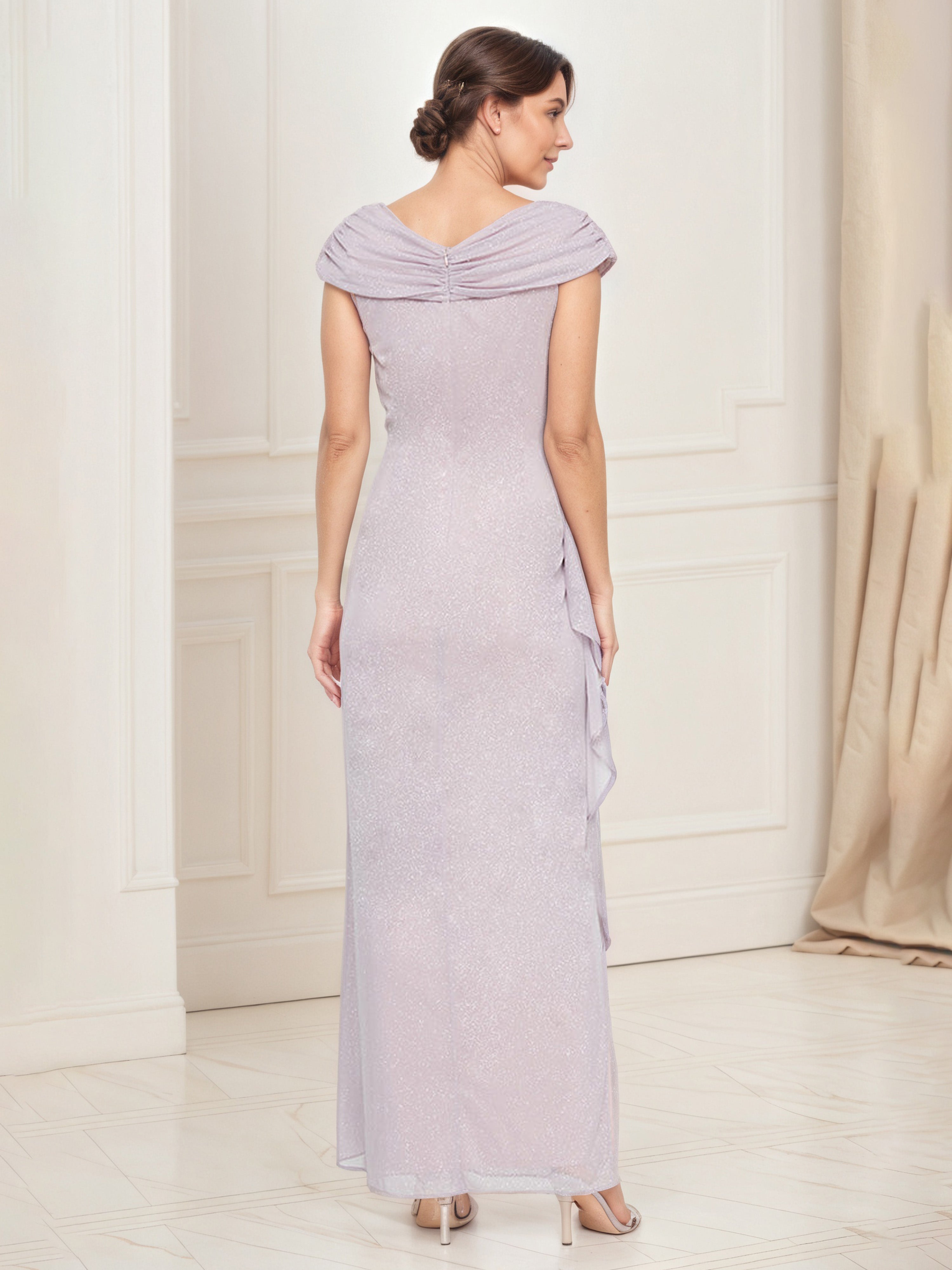 Robe Cérémonie Mariage Mère Du Marié CREPUSCULE Manchette Robe Plissée Fourreau/Colonne