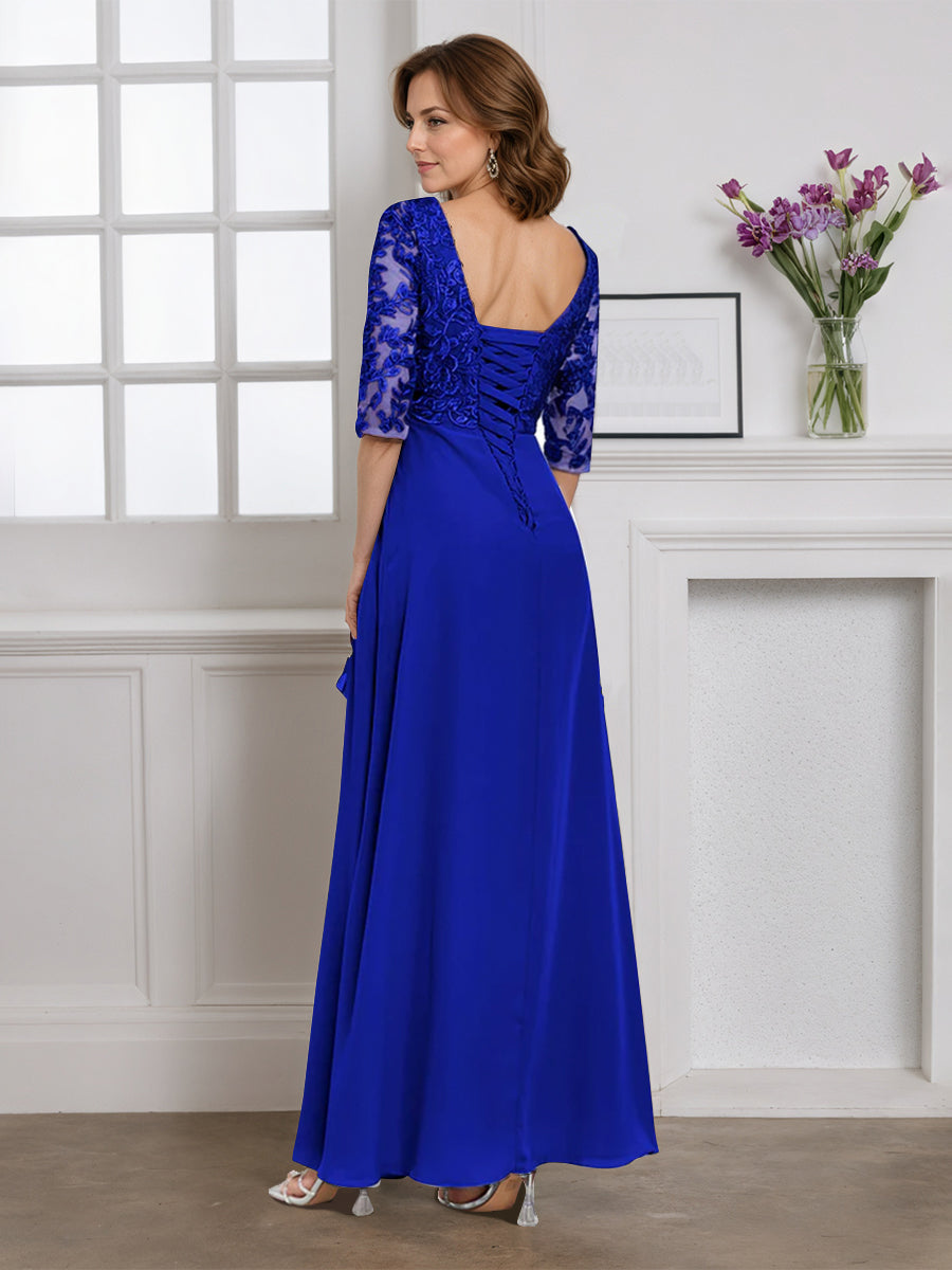Cicinia Robe pour Mère de la Mariée BLEU ROYALE Longue A-Line en Mousseline Dentelle Décolleté en V Longueur Sol