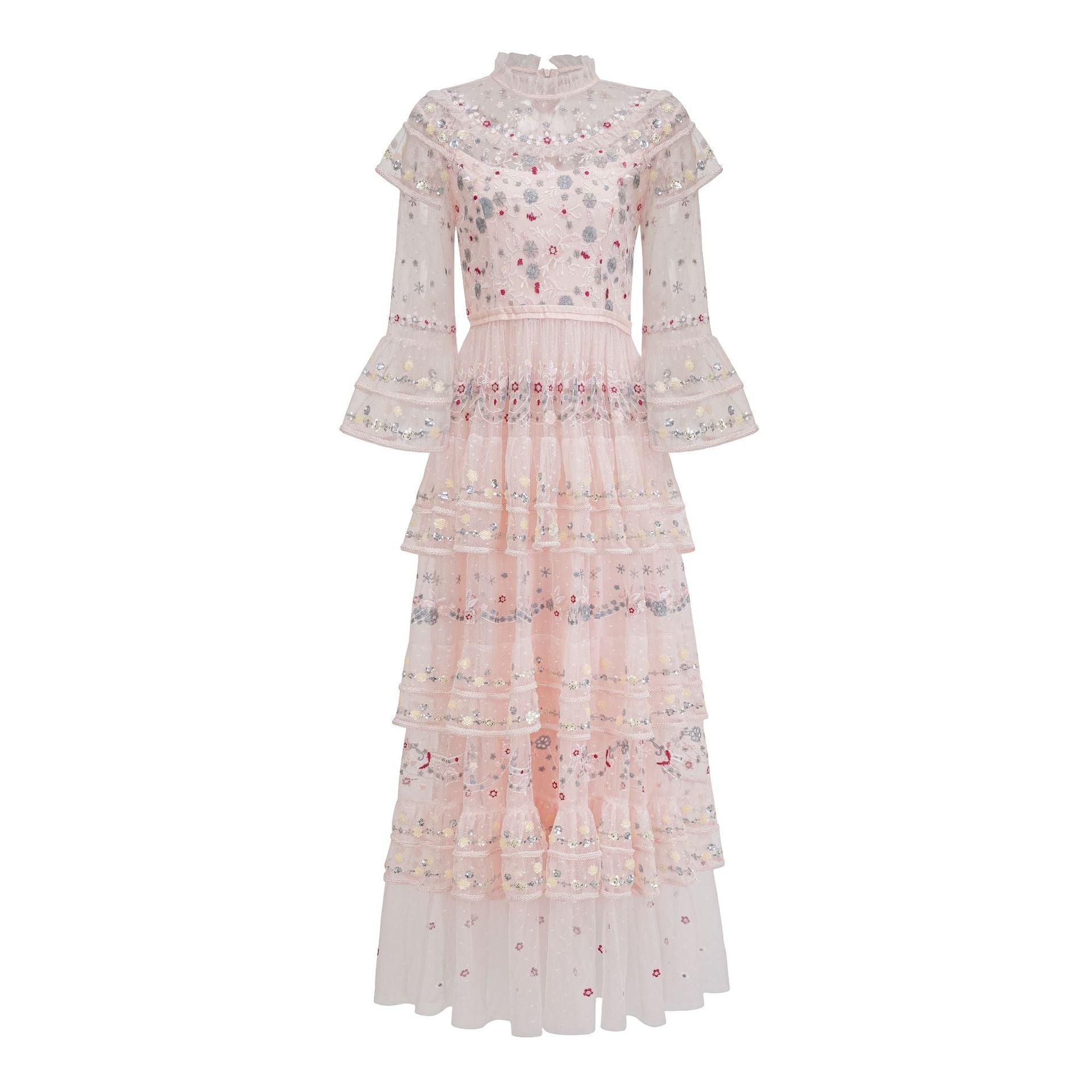 Robe Longue Paillettes Col Roulé Mi-Haut Manches 3/4 Robe de Soirée