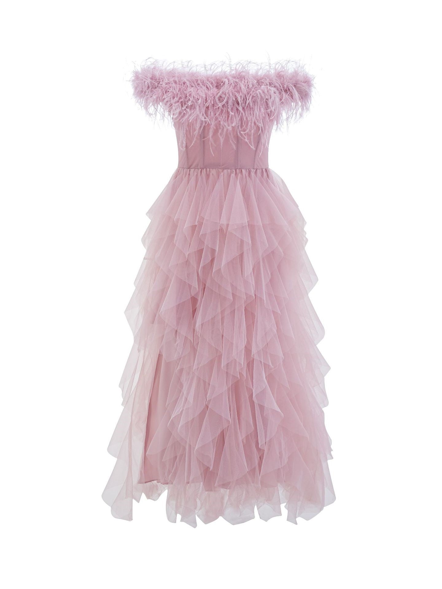 Robe Longue Trapèze Épaule Dénudée Sans Manches Robe de Soirée en Rose