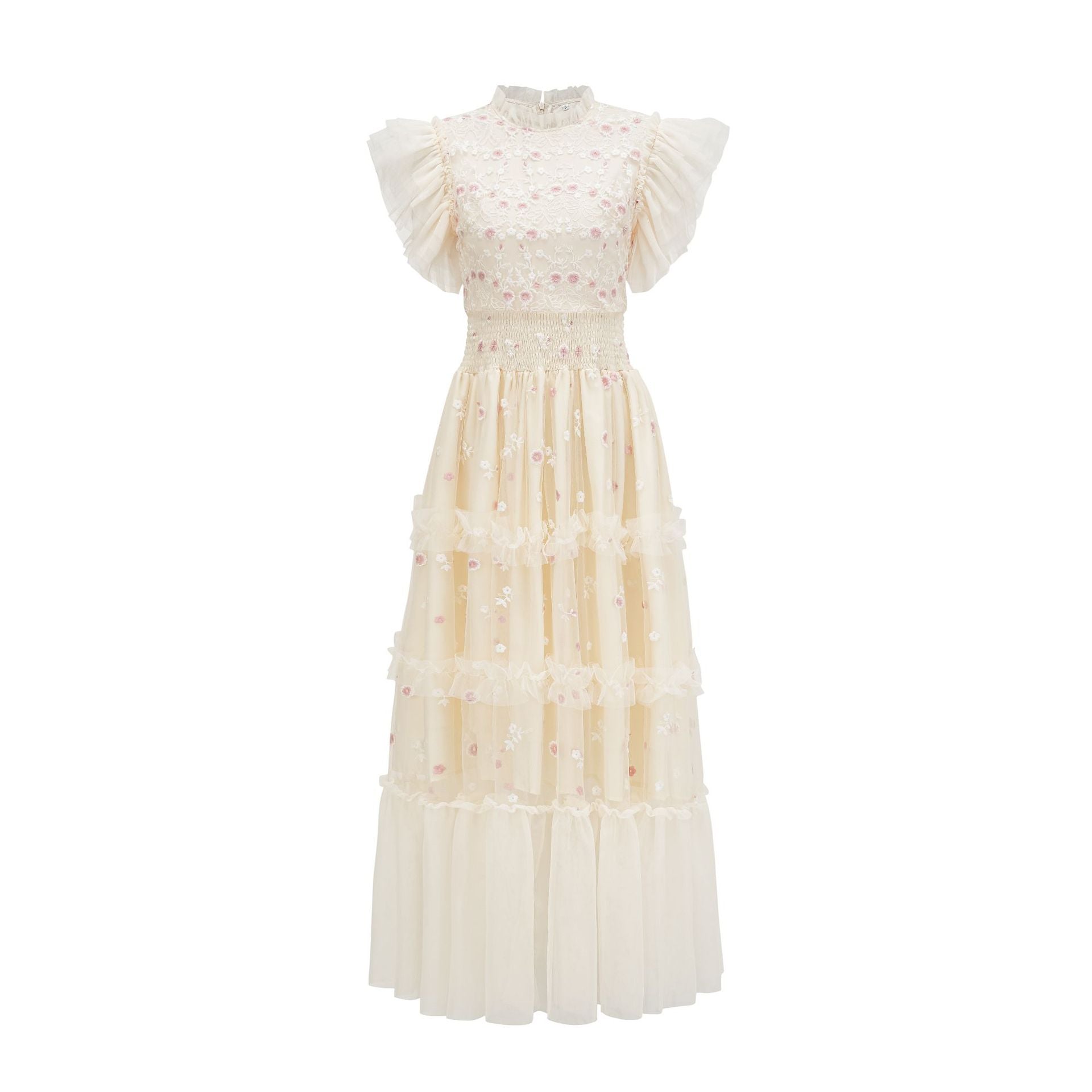 Robe Trapèze Col Roulé Mi-Haut Manches Courtes Robe de Soirée