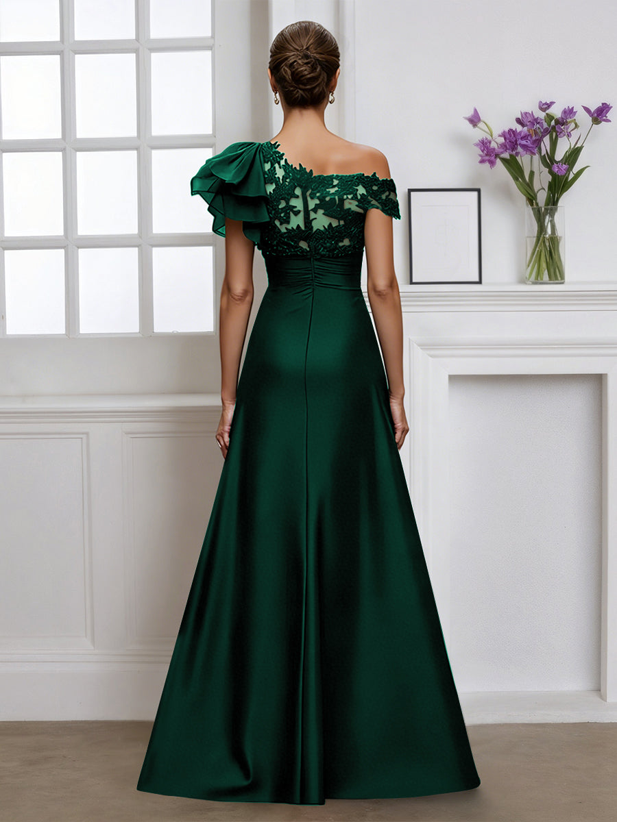 Cicinia Robe pour Mère de la Mariée VERT FONCE Longue A-Line Une Épaule Longueur Sol