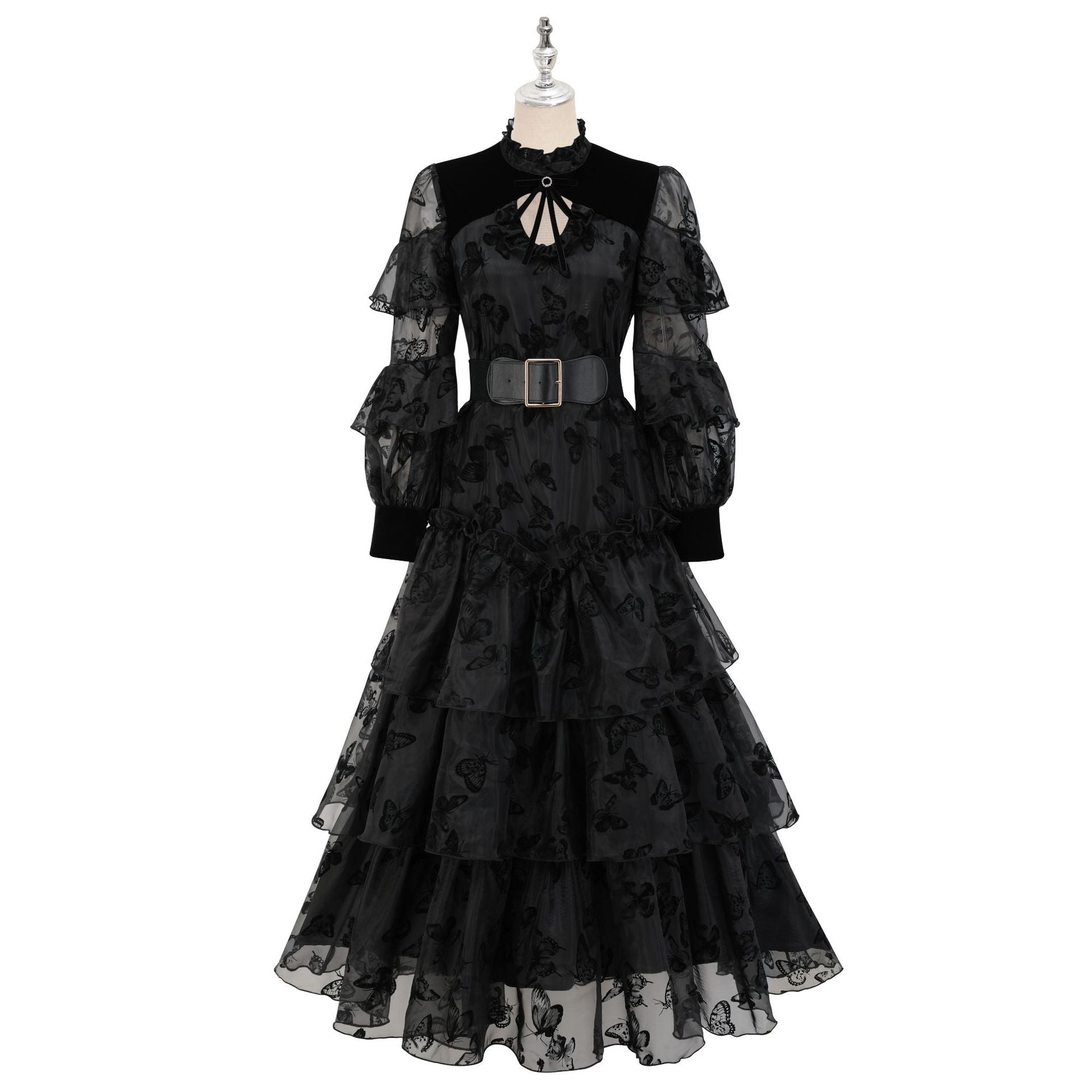 Robe Longue Trapèze Col Roulé Mi-Haut Manches Longues Robe de Soirée en Noir