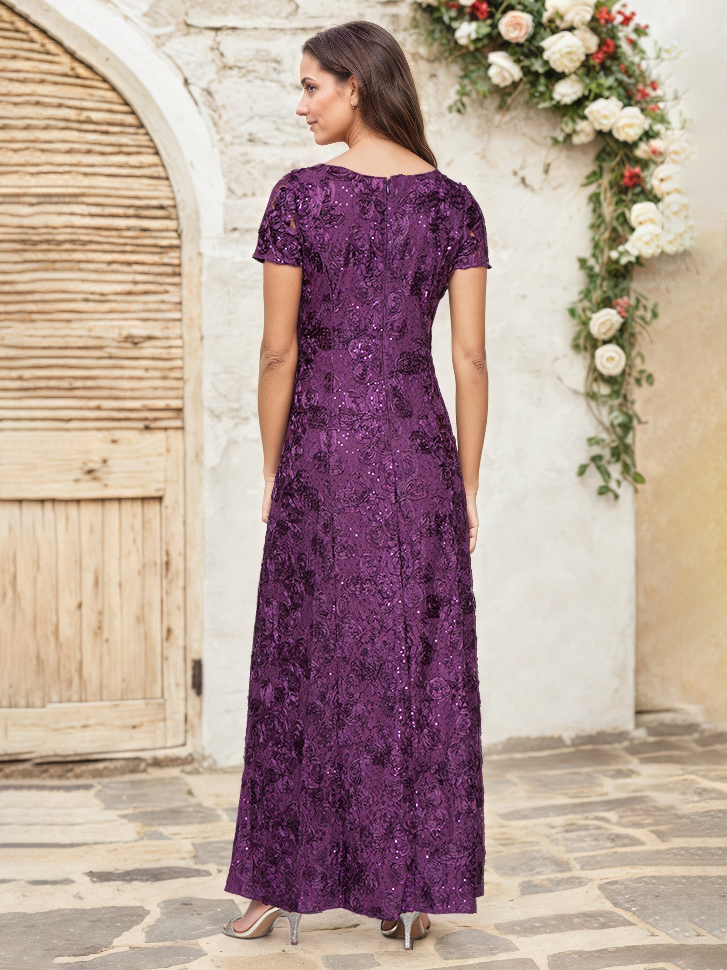 Robe Cérémonie Mariage Mère Du Marié RAISIN Paillettes Florales Fourreau/Colonne Robe Mère de la Mariée