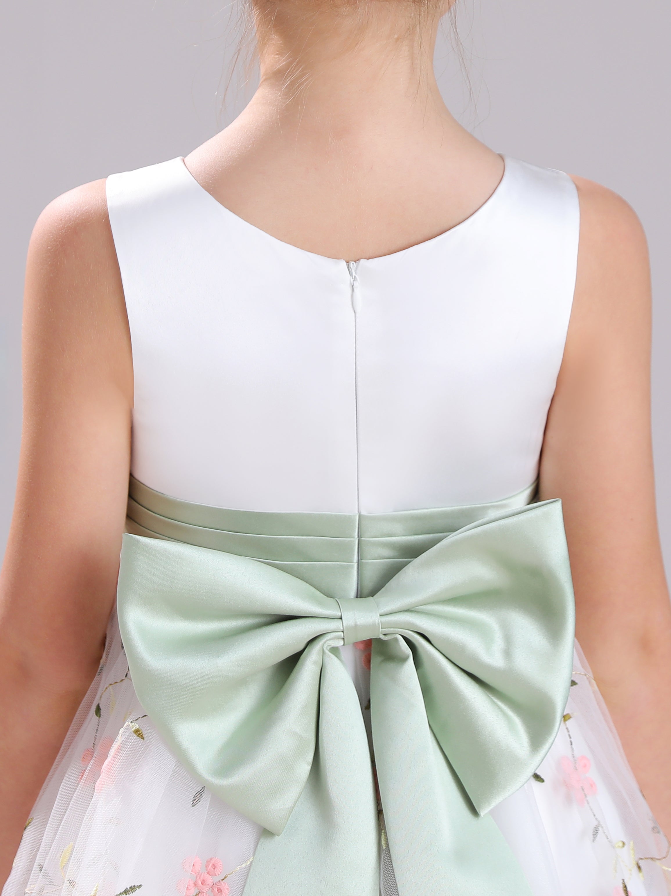 Douce Col Carré Satin&Tulle&Dentelle Courte Robe Fille