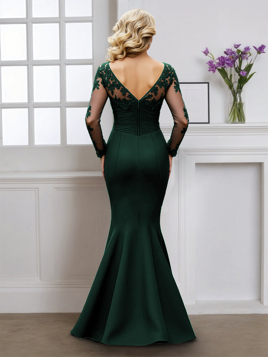 Cicinia Robe pour Mère de la Mariée VERT FONCE Longue en Tissu Extensible Sirène Décolleté en V