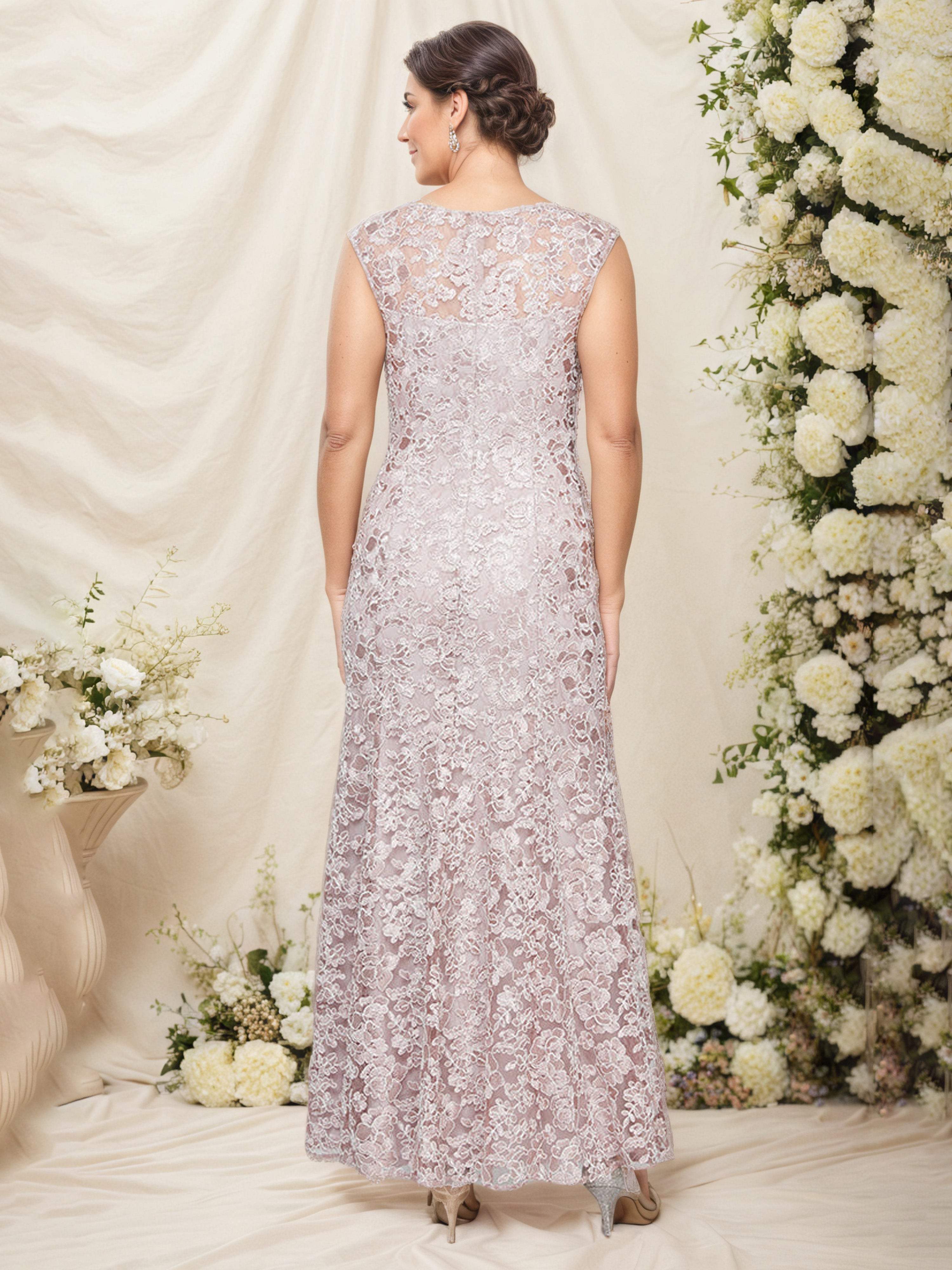 Robe Mère de la Mariée ROSE PERLE Fourreau/Colonne Col ras du cou Manchette Brodée avec Châle