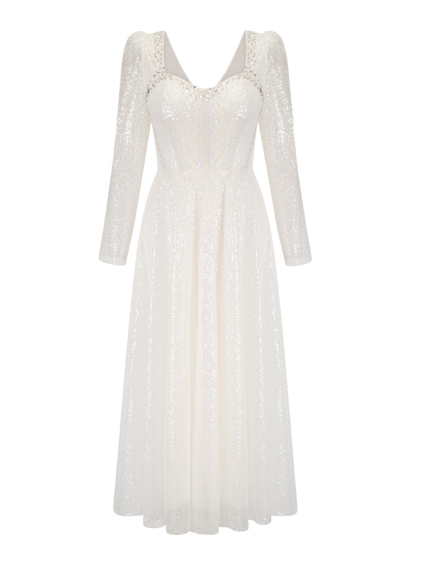 Robe Trapèze Cache Cœur Manches Longues Robe de Soirée