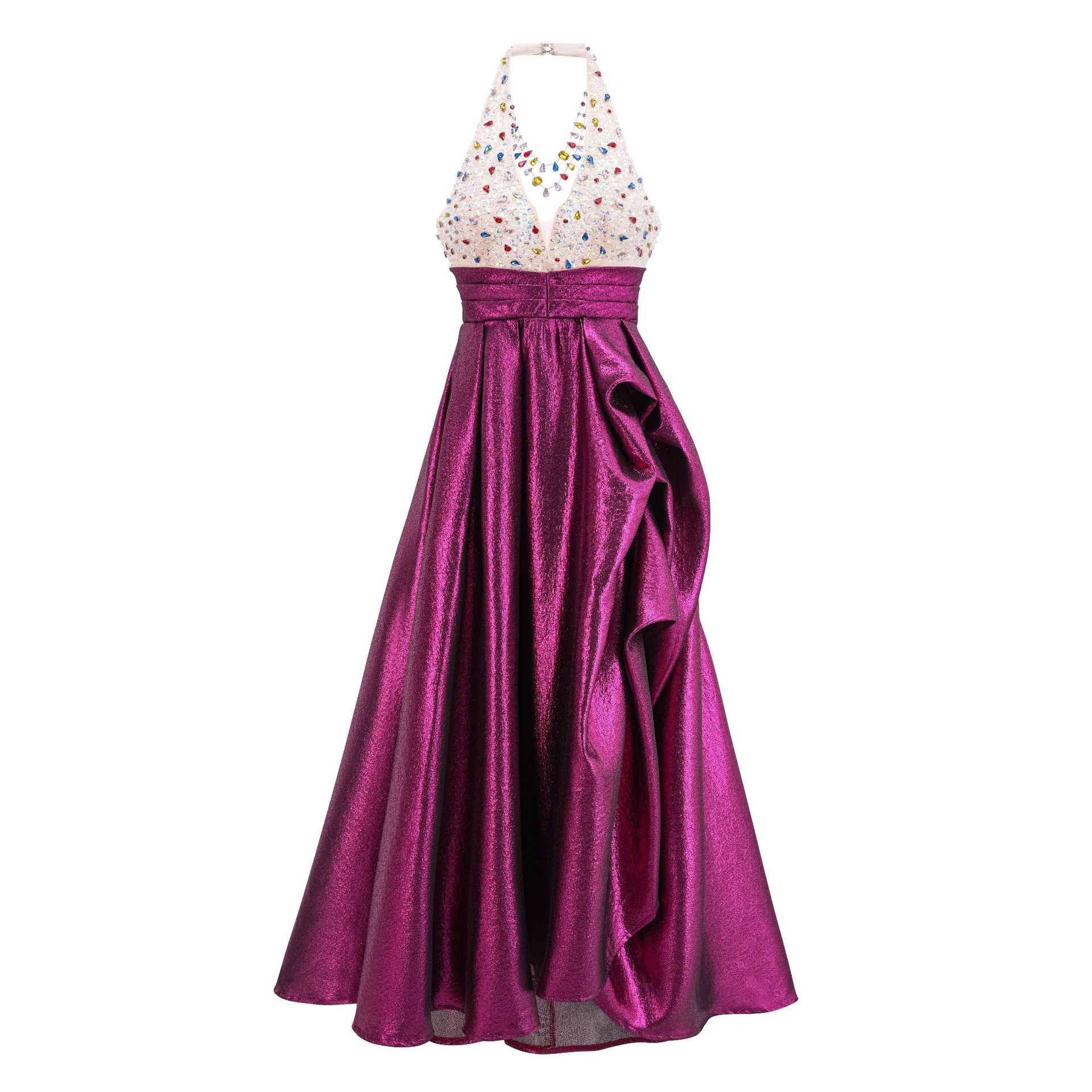 Robe Longue Licou Trapèze Col V Sans Manches Robe de Soirée en Orchidée