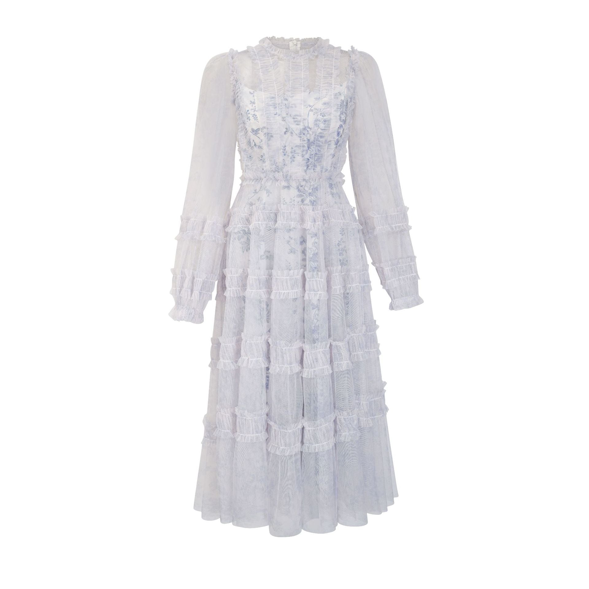 Robe Trapèze Col Roulé Mi-Haut Manches Longues Robe de Soirée en Gris