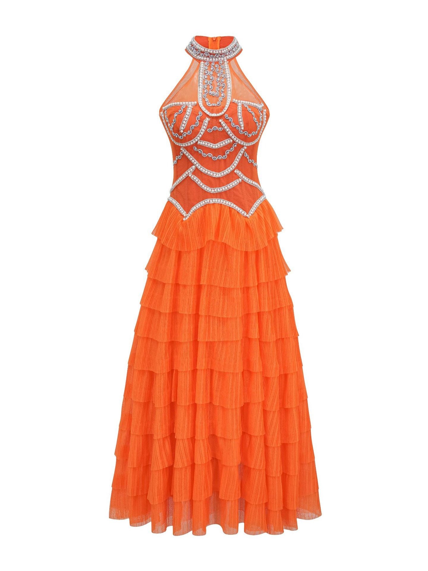 Robe Licou Trapèze Sans Manches Robe de Soirée en Orange