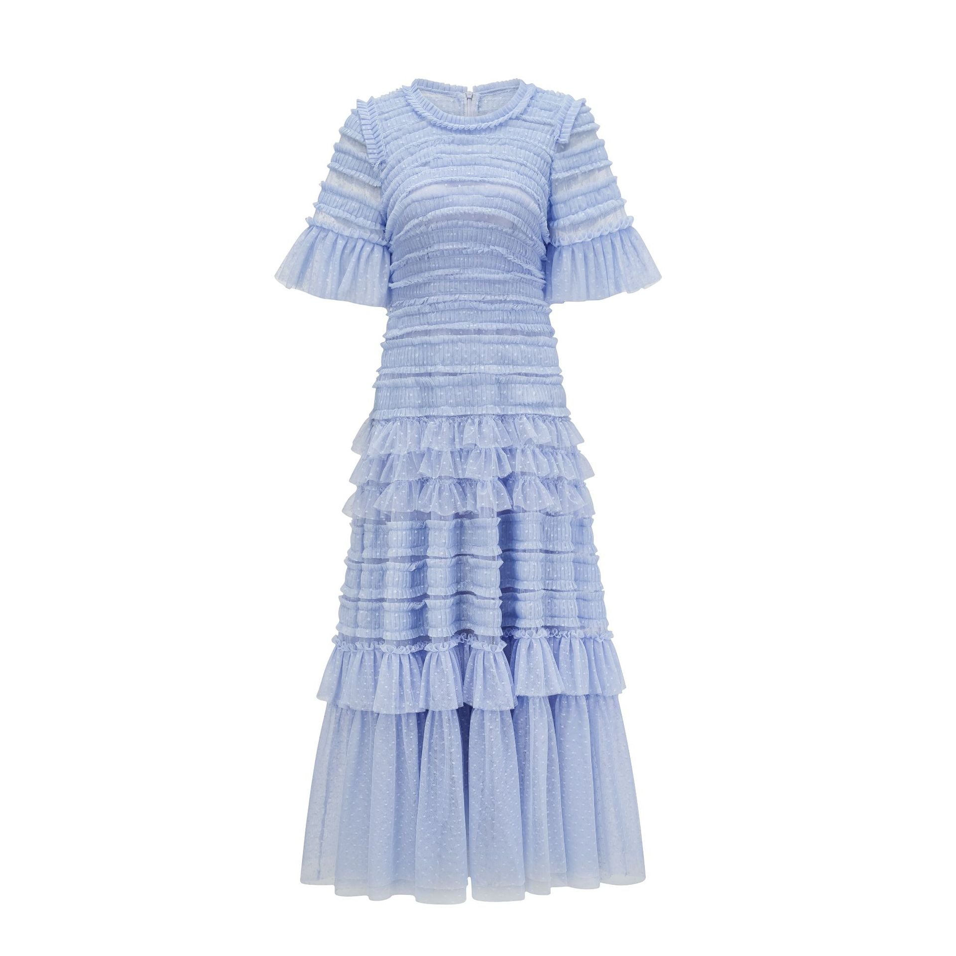 Robe Trapèze Col Rond Manches Courtes Robe de Soirée en Bleu