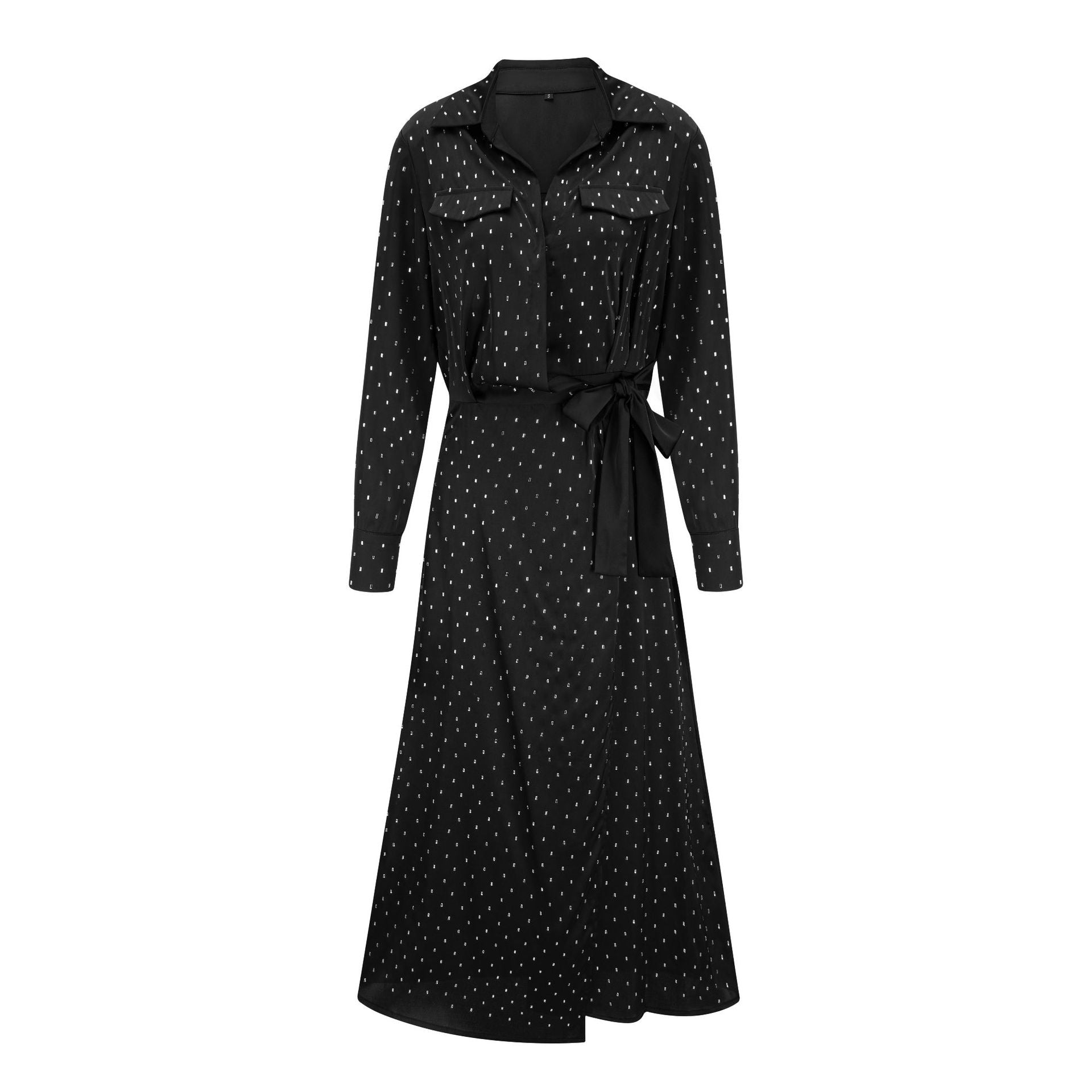 Robe Trapèze Col Polo Manches Longues Robe de Soirée en Noir