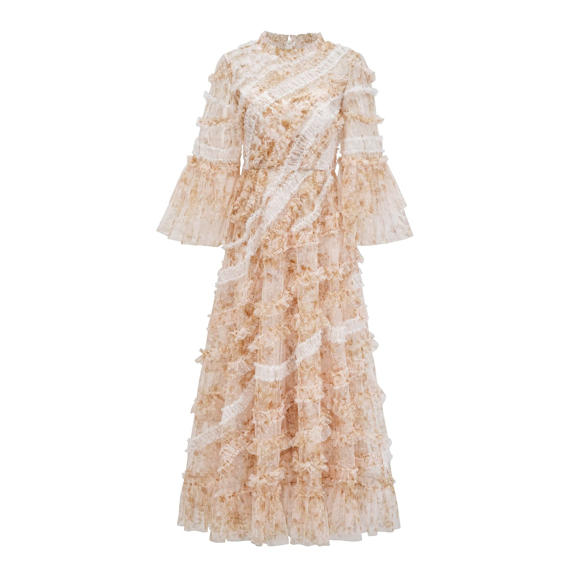 Robe Trapèze Col Rond Manches 3/4 Robe de Soirée en Abricot