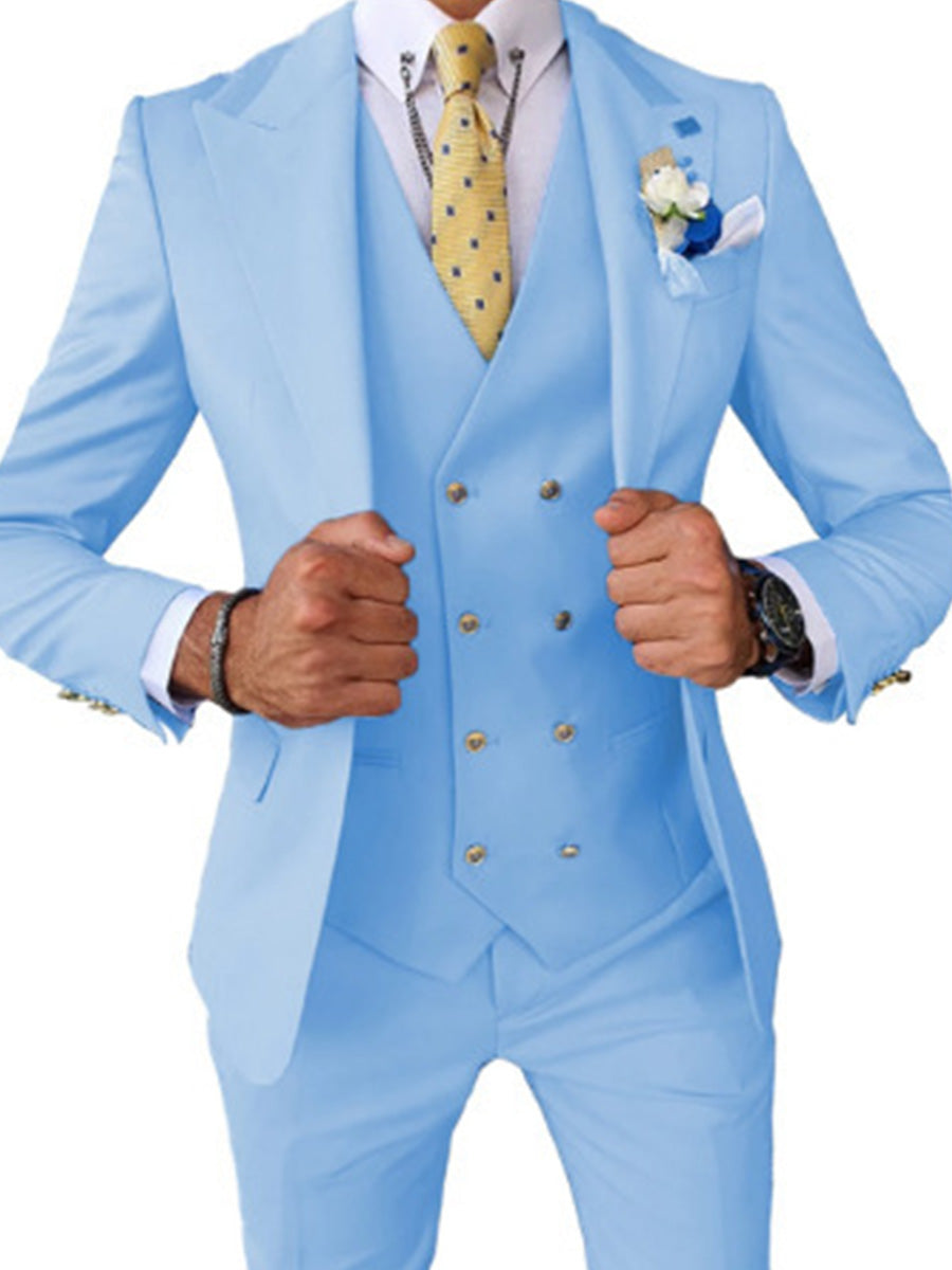 Costume Homme 3 Pièces à Revers Pointu en BLEU_CIEL Élégance Cérémonielle pour Marié et Garçons d'Honneur