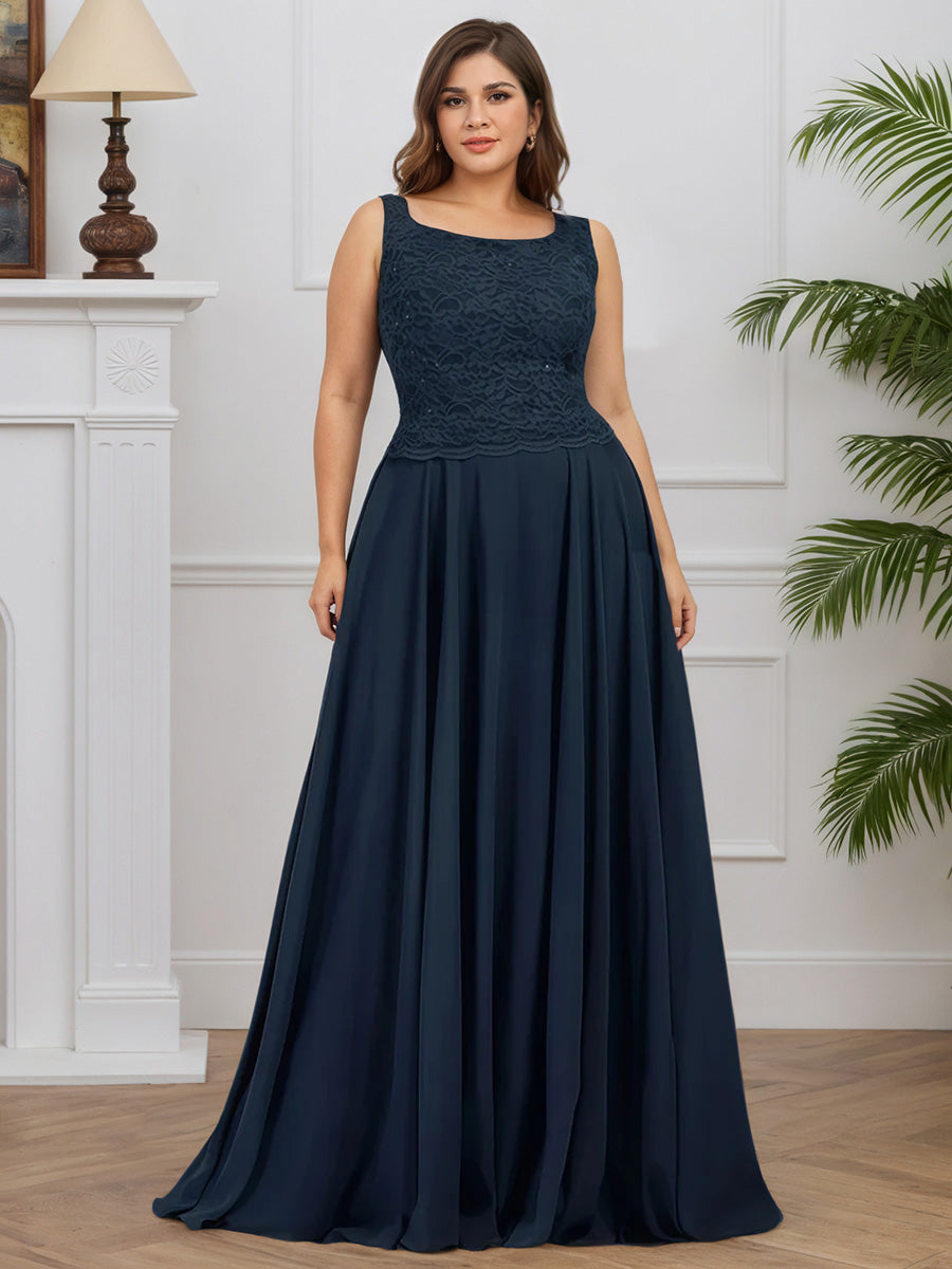 Cicinia Bleu Marine Robe avec Veste pour Mère de la Mariée Longue en Mousseline et Dentelle A-Line Longueur Sol Grande Taille
