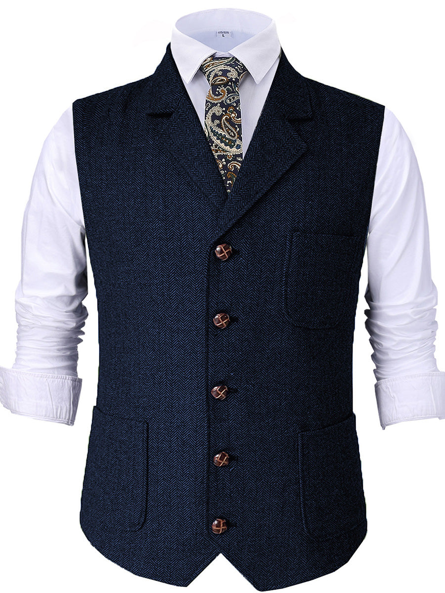 Gilet de Cérémonie Élégant en BLEU_MARINE à Revers Cranaillé Tenue Raffinée pour le Marié