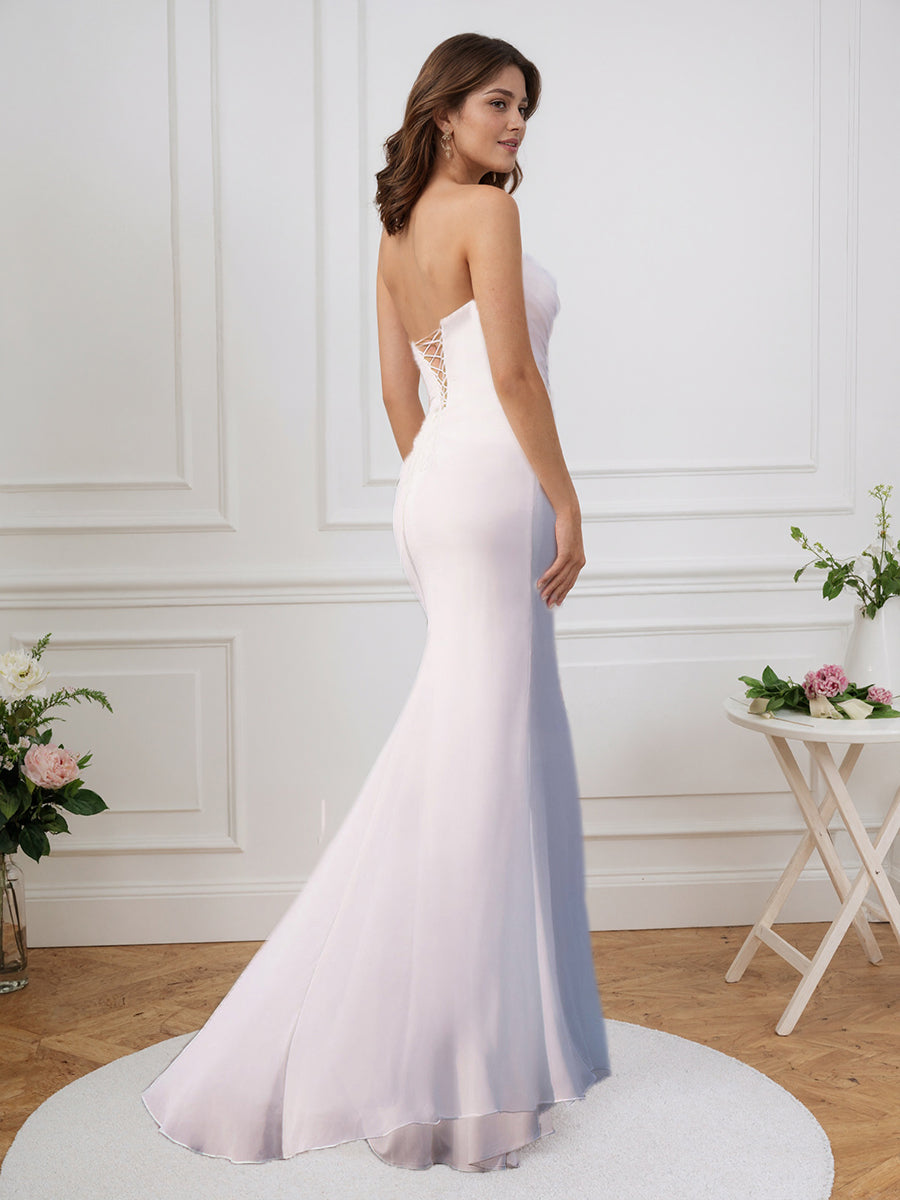 Cicinia Robe de Mariée Longue Fourreau sans Bretelles Élégante et Épurée