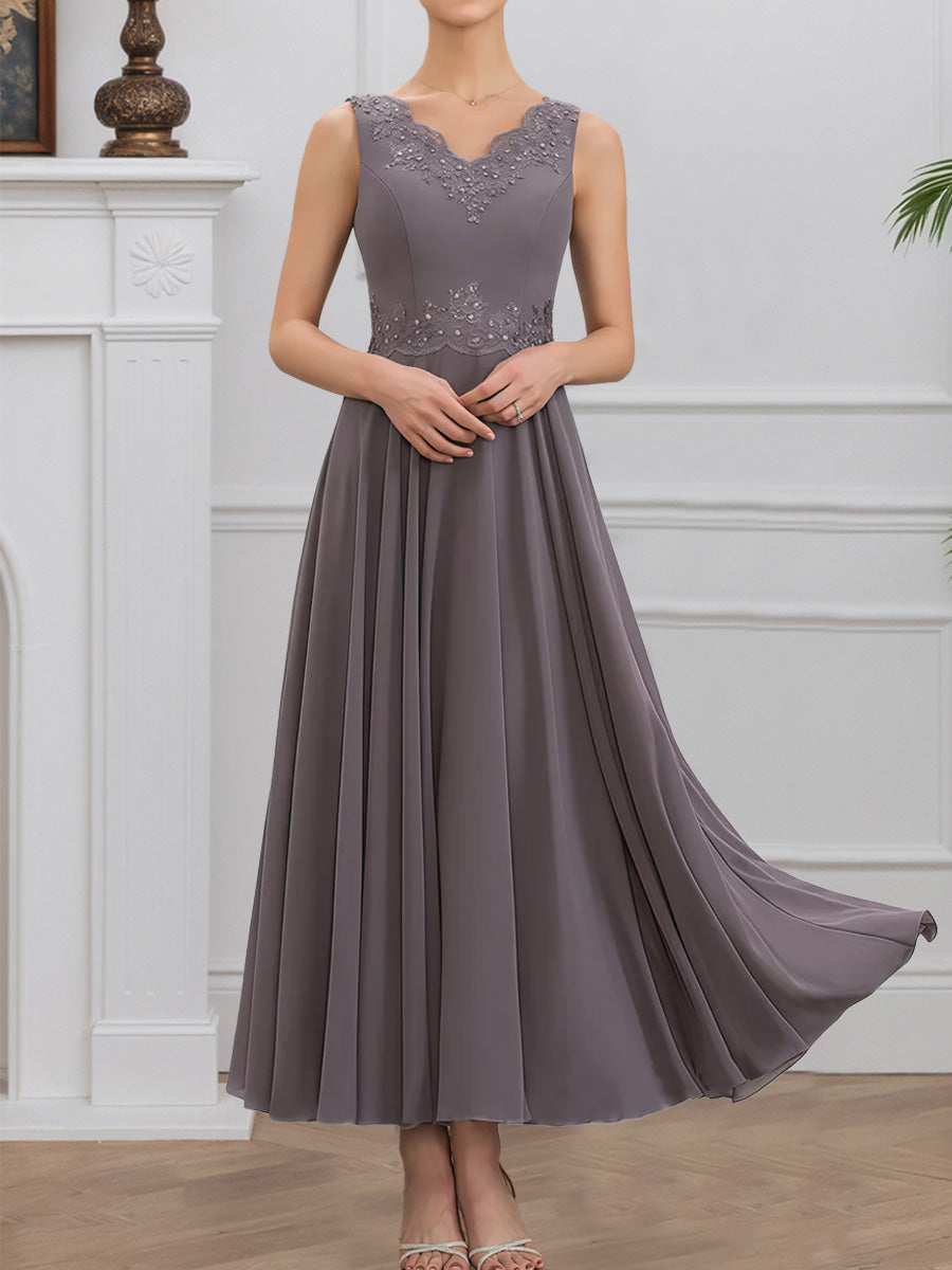 Cicinia Crépuscule Robe avec Veste pour Mère de la Mariée Courte en Mousseline et Dentelle Perlé Longueur Cheville