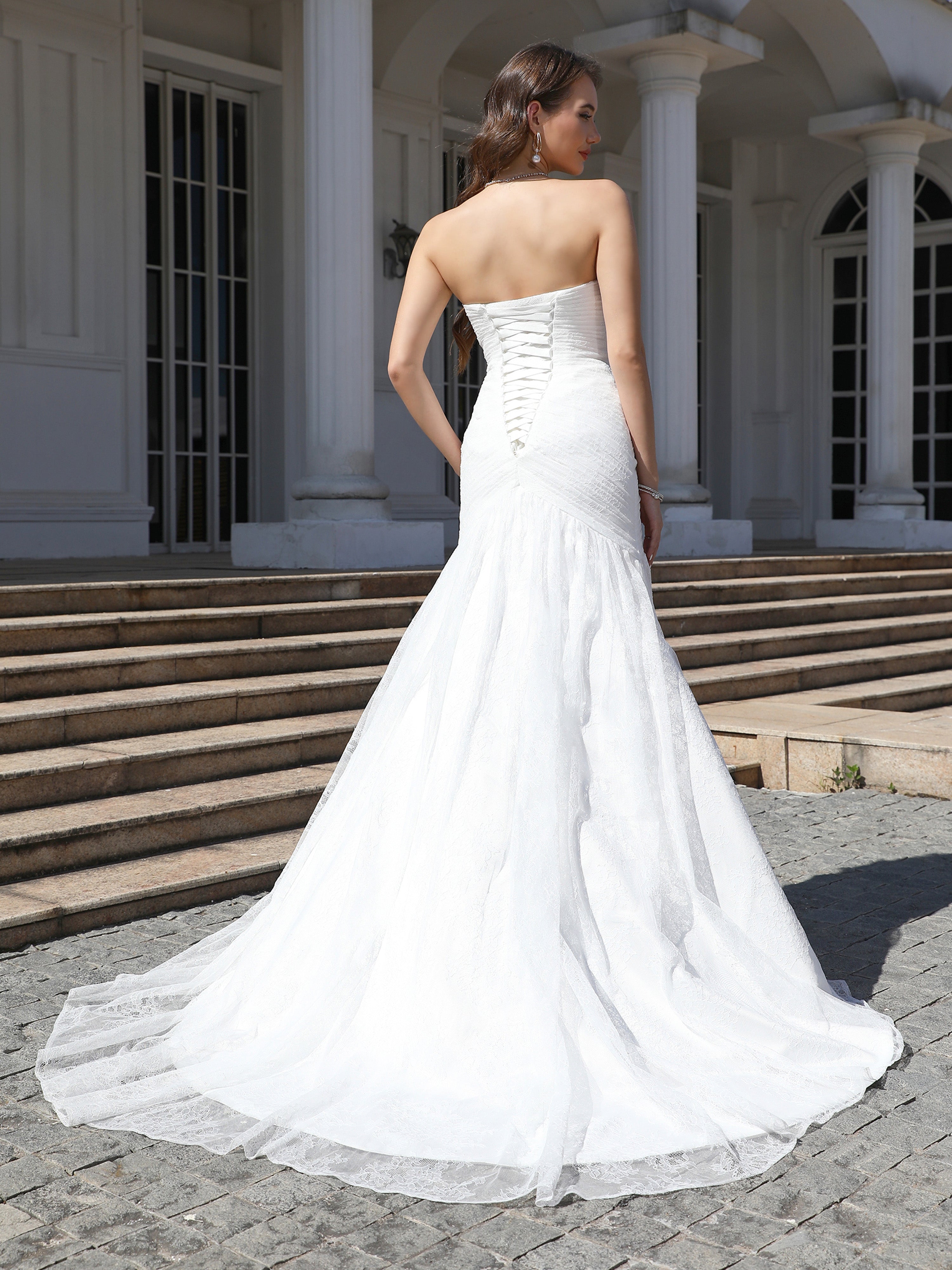 Cache Cœur Dentelle&Tulle Robe de Mariage Trompette/Sirène avec Traîne de balayage / pinceau