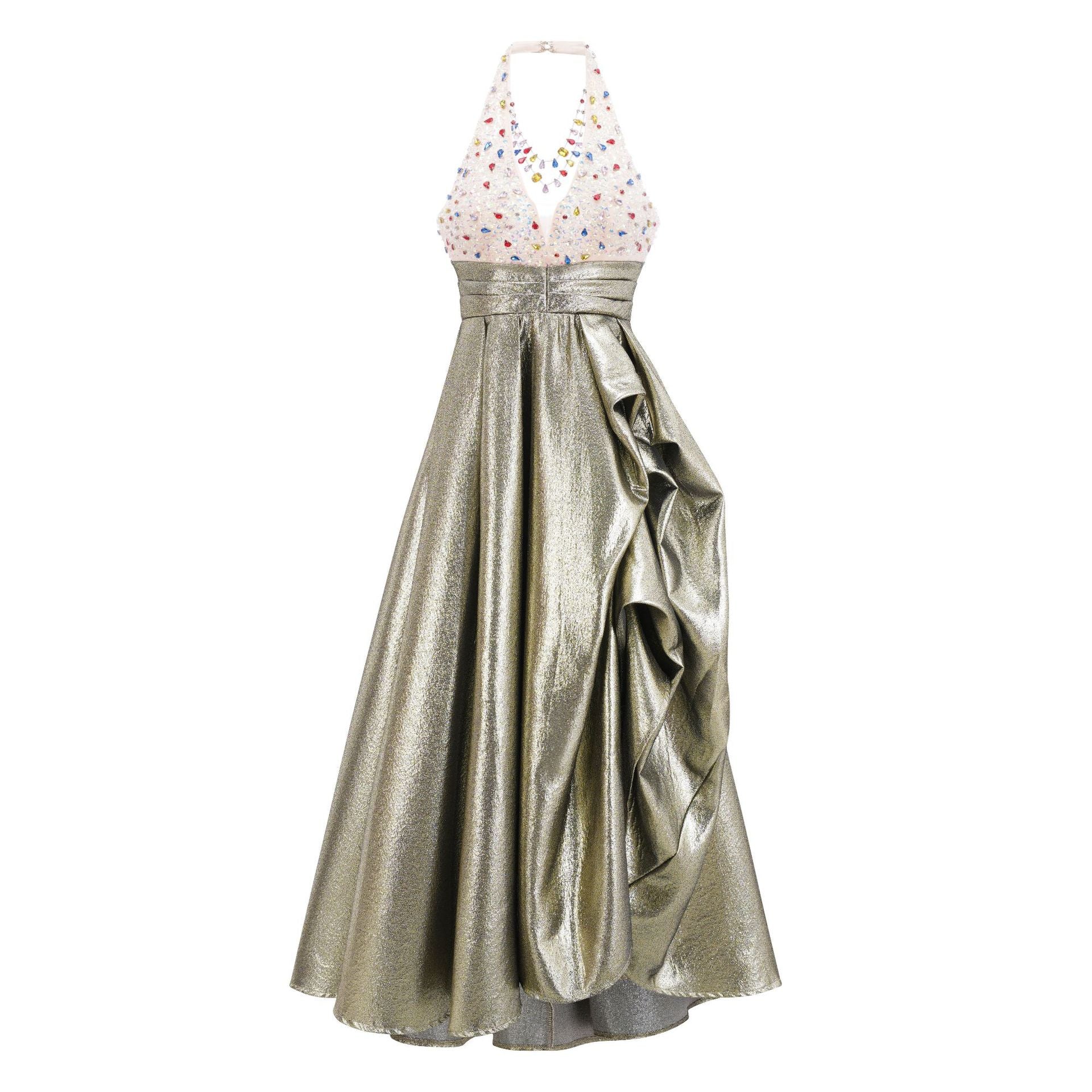 Robe Longue Licou Trapèze Col V Sans Manches Robe de Soirée en Or