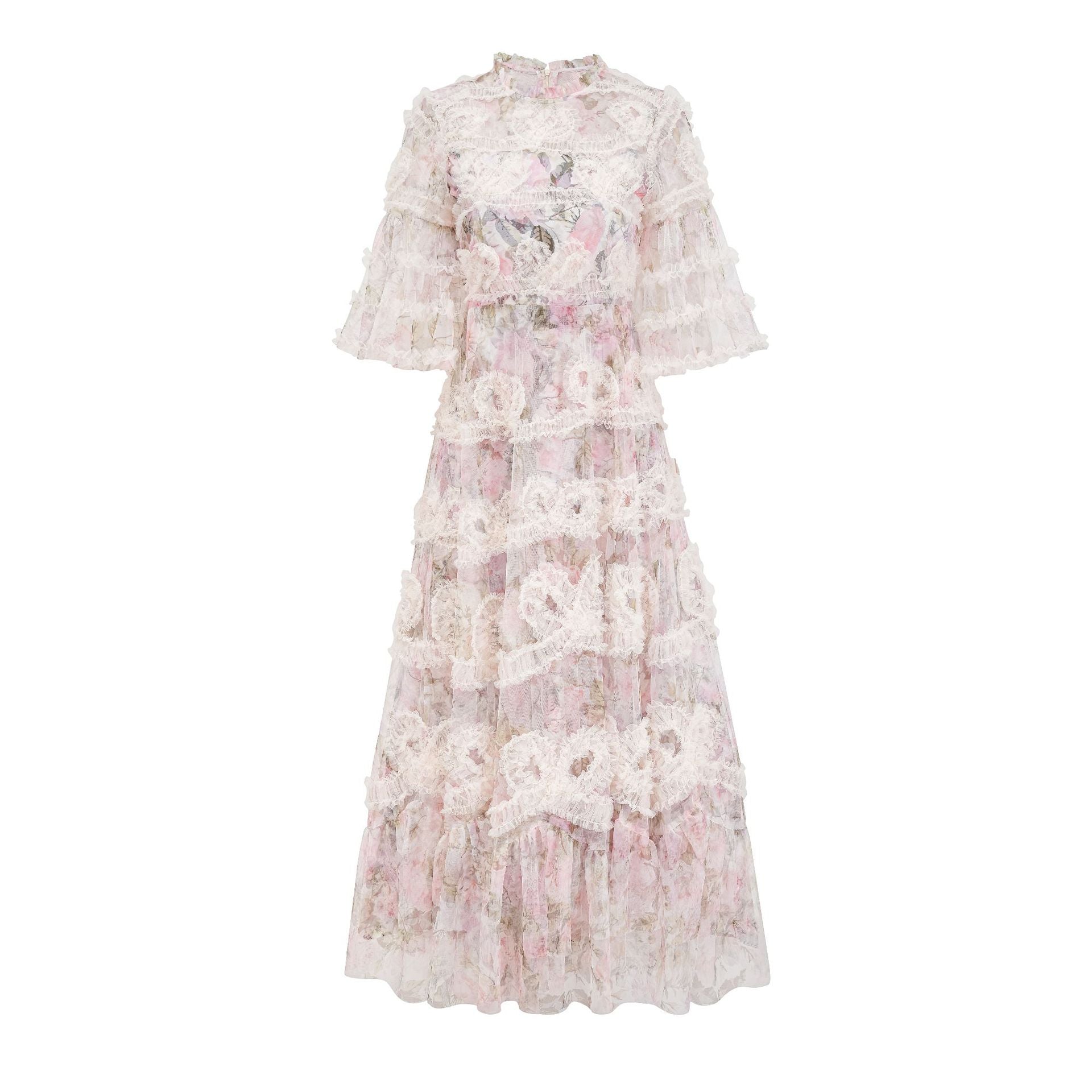 Robe Longue Trapèze Col Rond Manches Courtes Robe de Soirée en Abricot