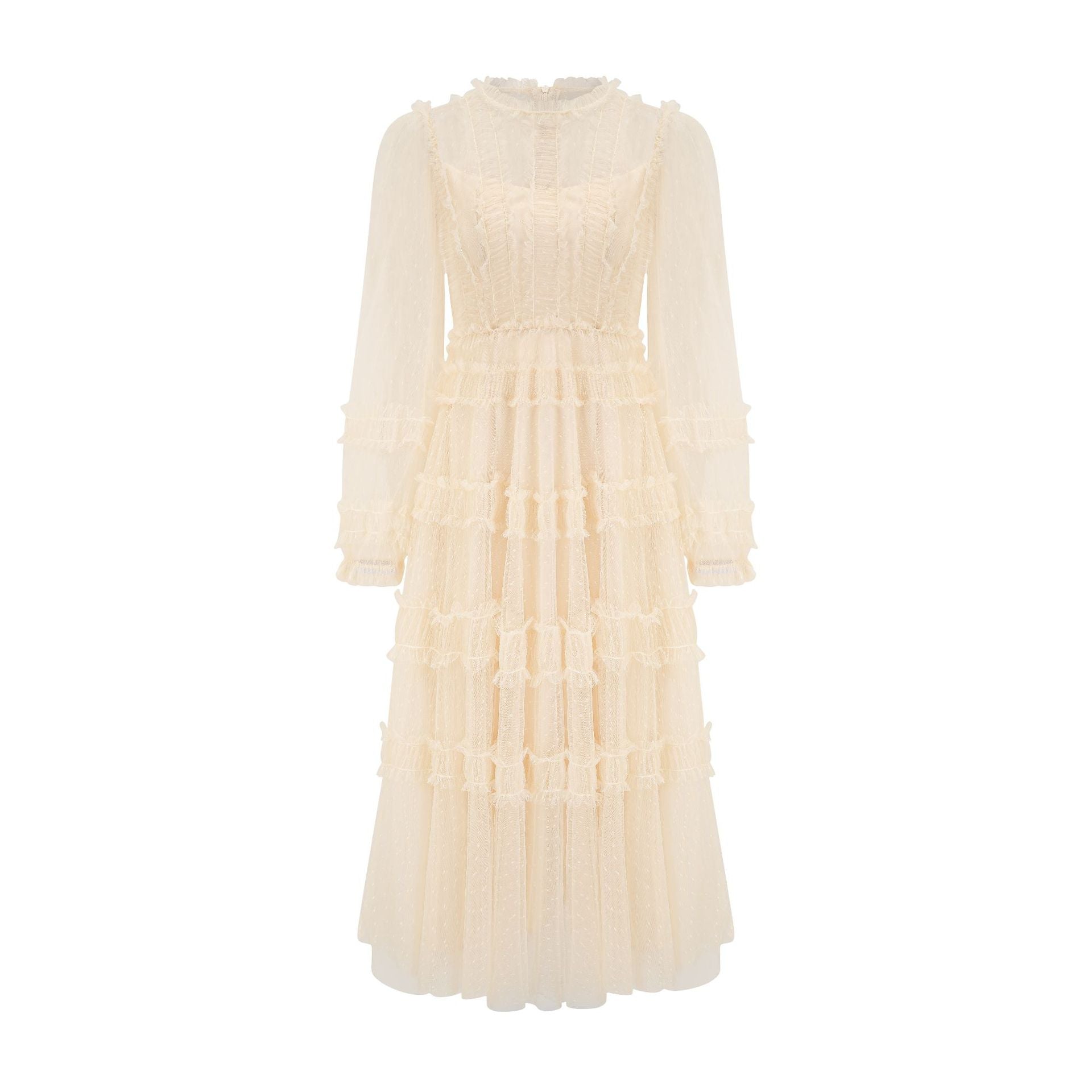 Robe Trapèze Col Roulé Mi-Haut Manches Longues Robe de Soirée en Abricot