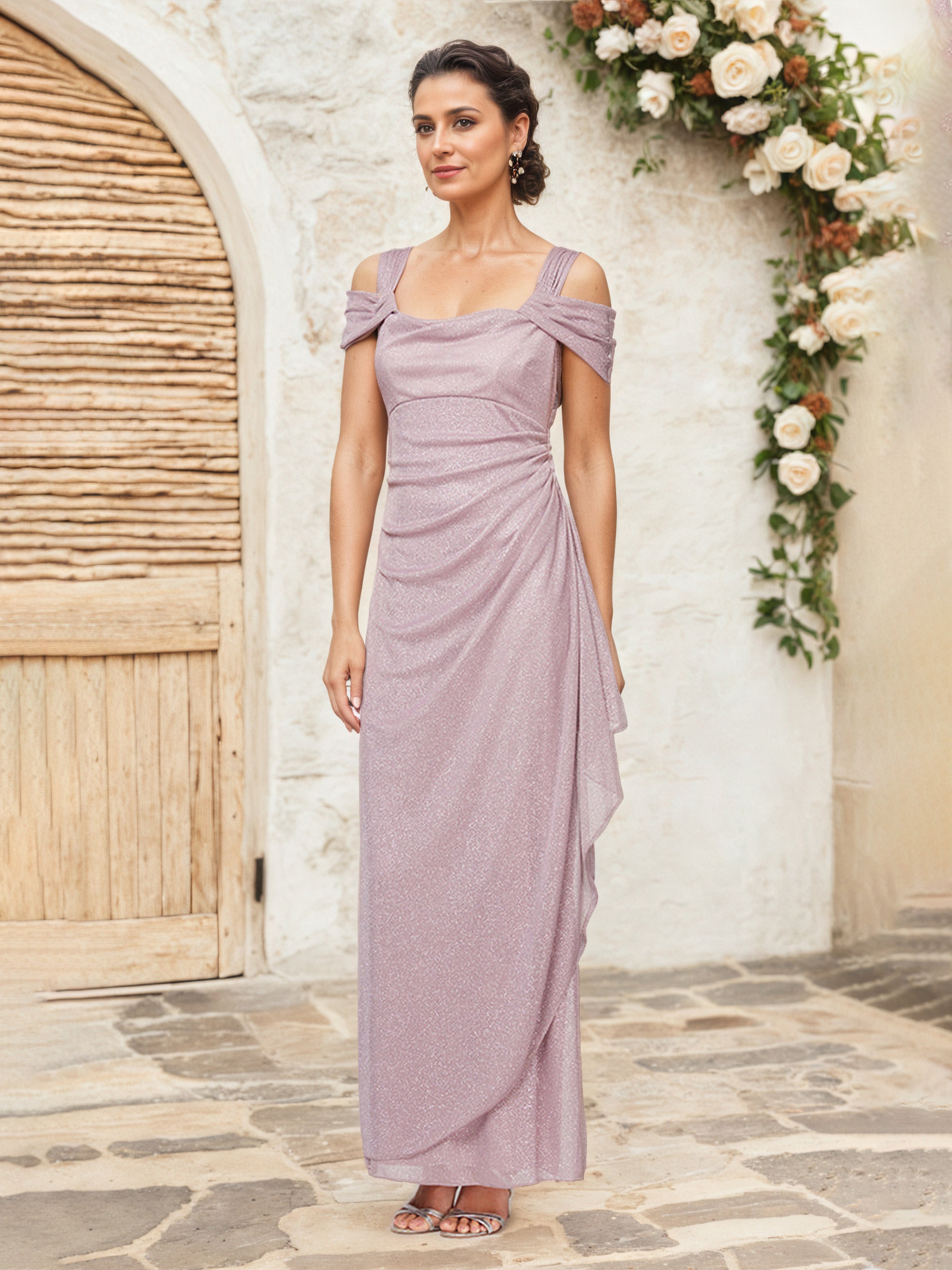 Robe Mere Dela Mariee VINTAGE MAUVE Fourreau/Colonne Épaule Dénudée Robe Pilssée
