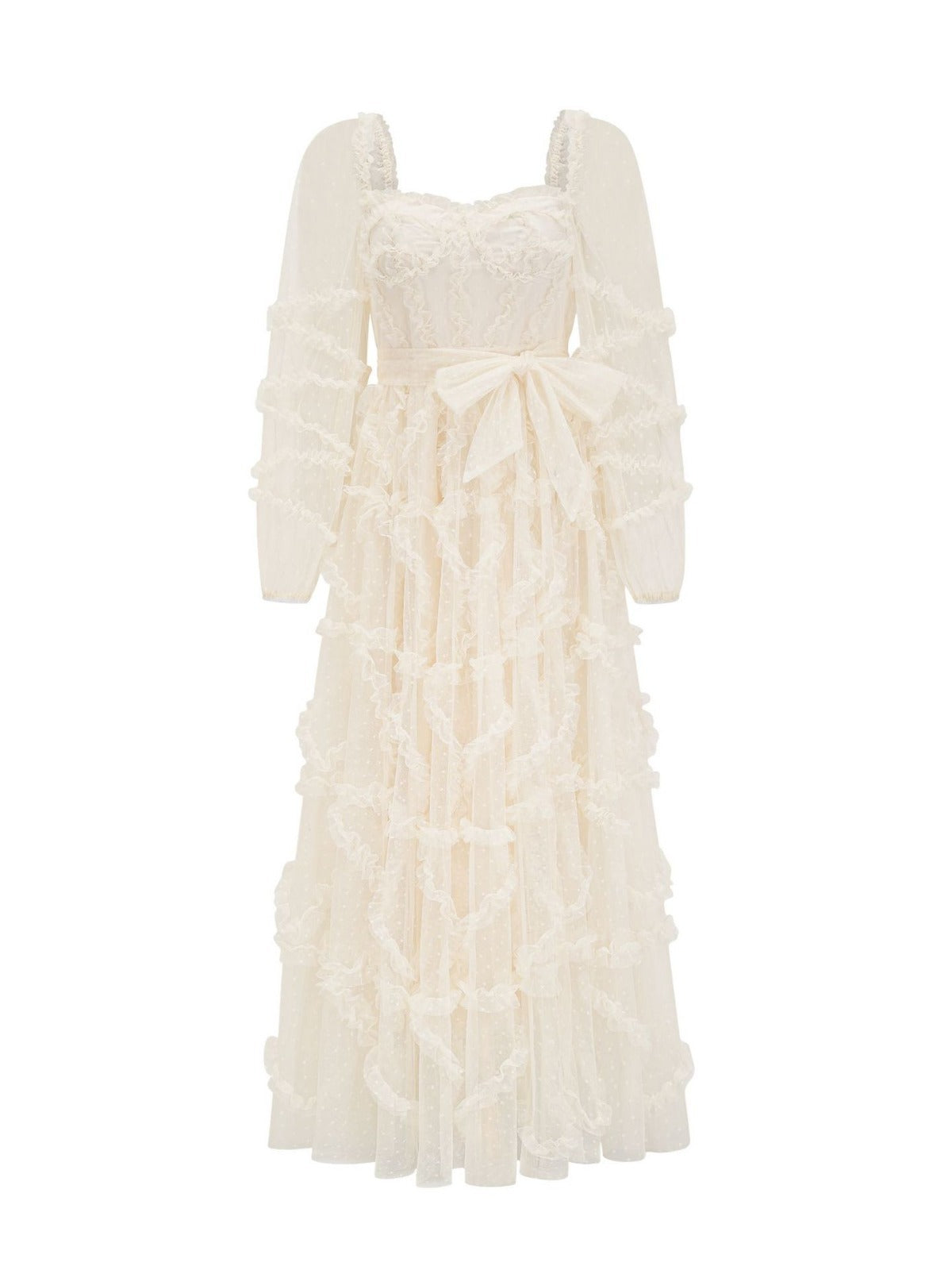 Robe Trapèze Cache Cœur Manches Longues Robe de Soirée en Abricot