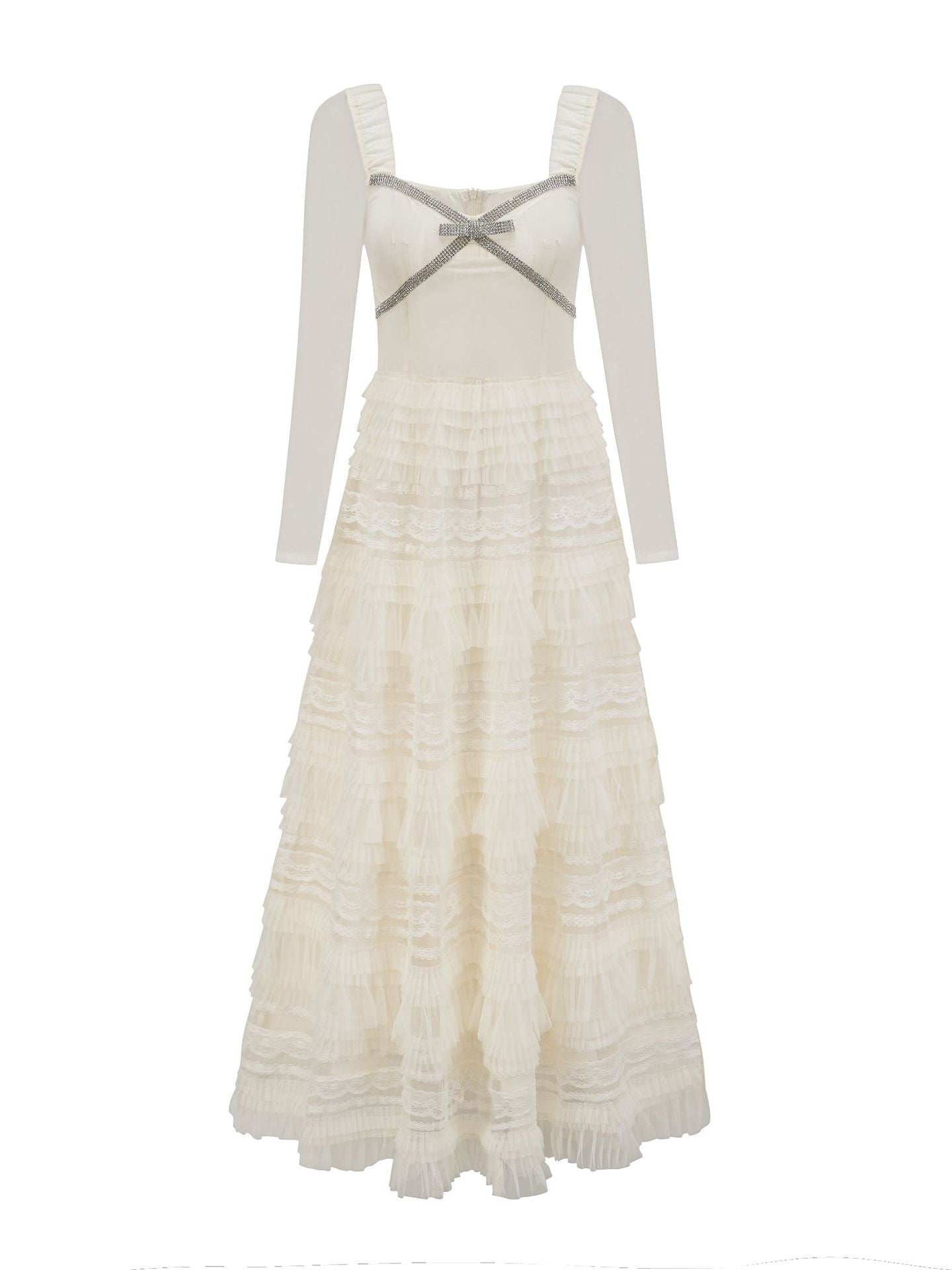 Robe Longue Trapèze Col en Cuillère Manches Longues Robe de Soirée en Abricot