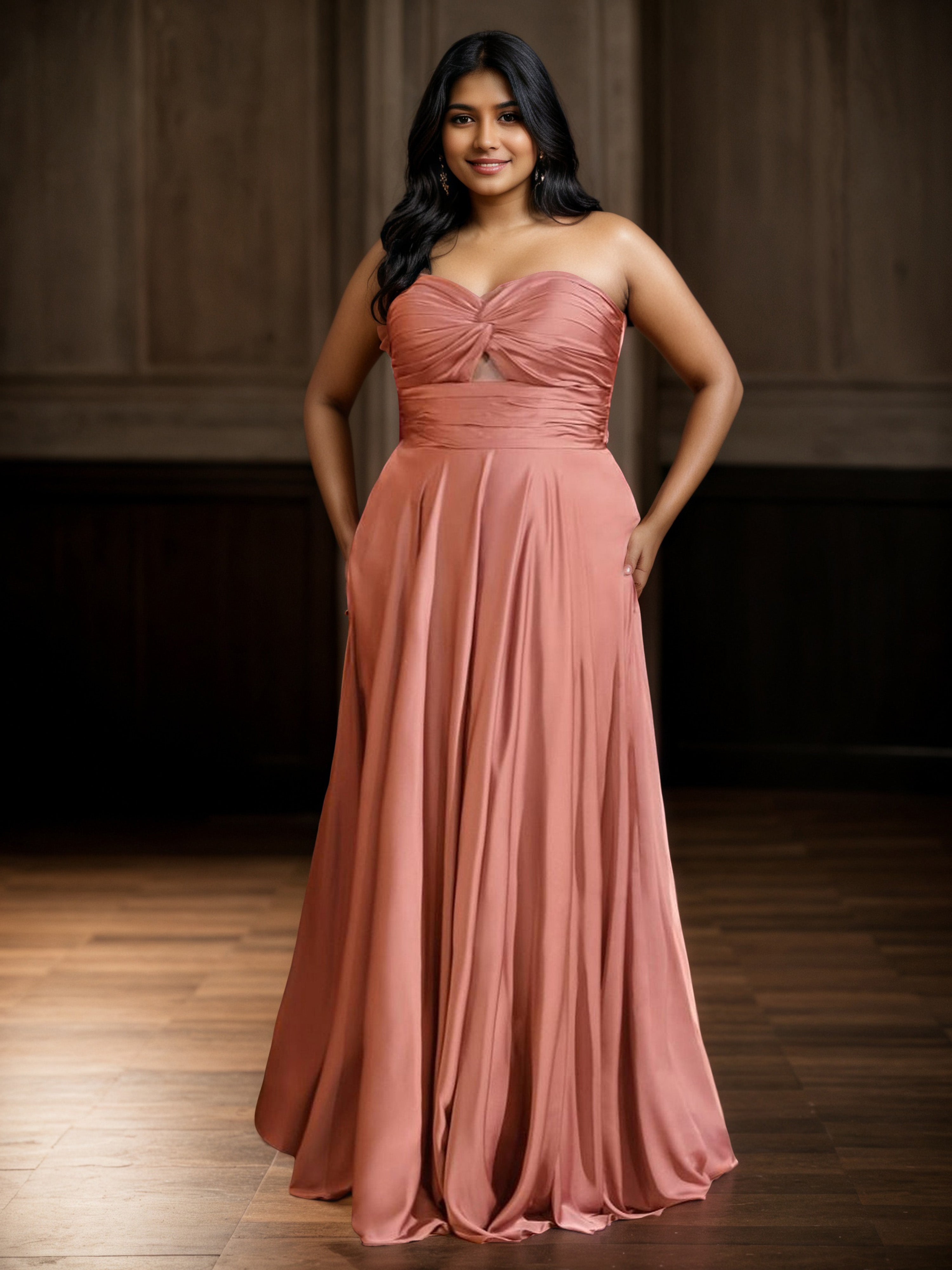 Robe de Bal PAPAYE Longue Sans Bretelles Grande Taille avec Plissés et Sans Manches