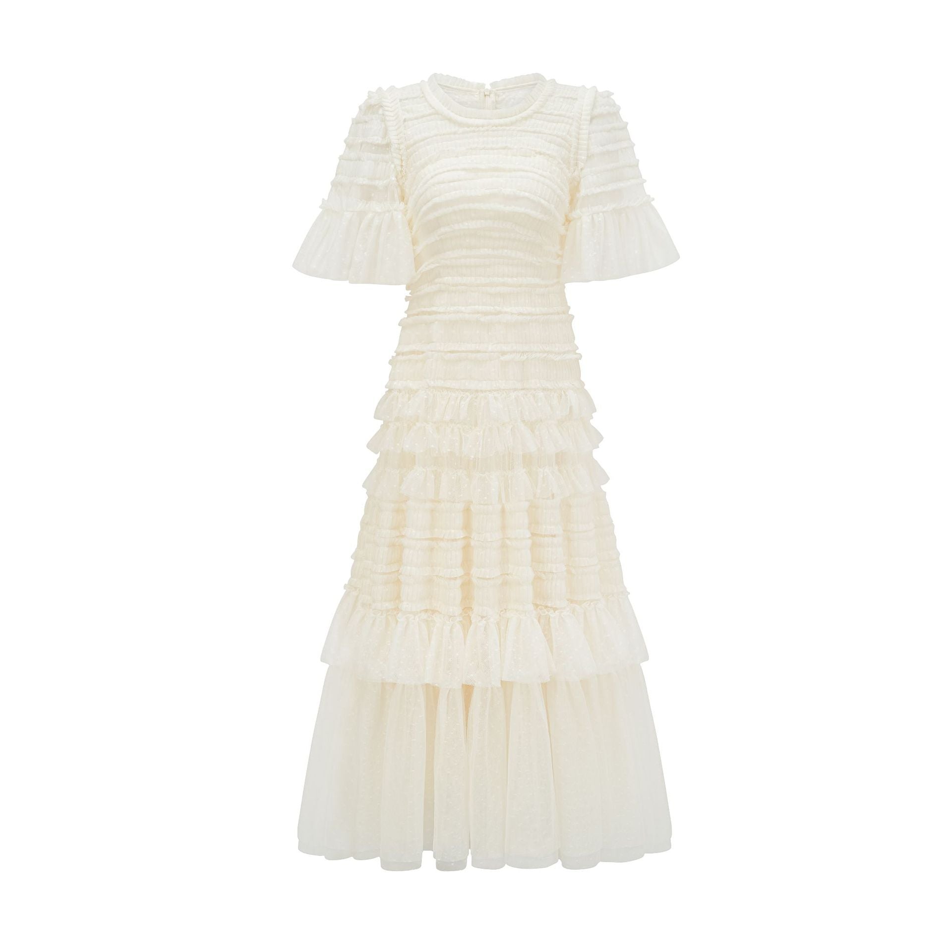 Robe Trapèze Col Rond Manches Courtes Robe de Soirée en Abricot