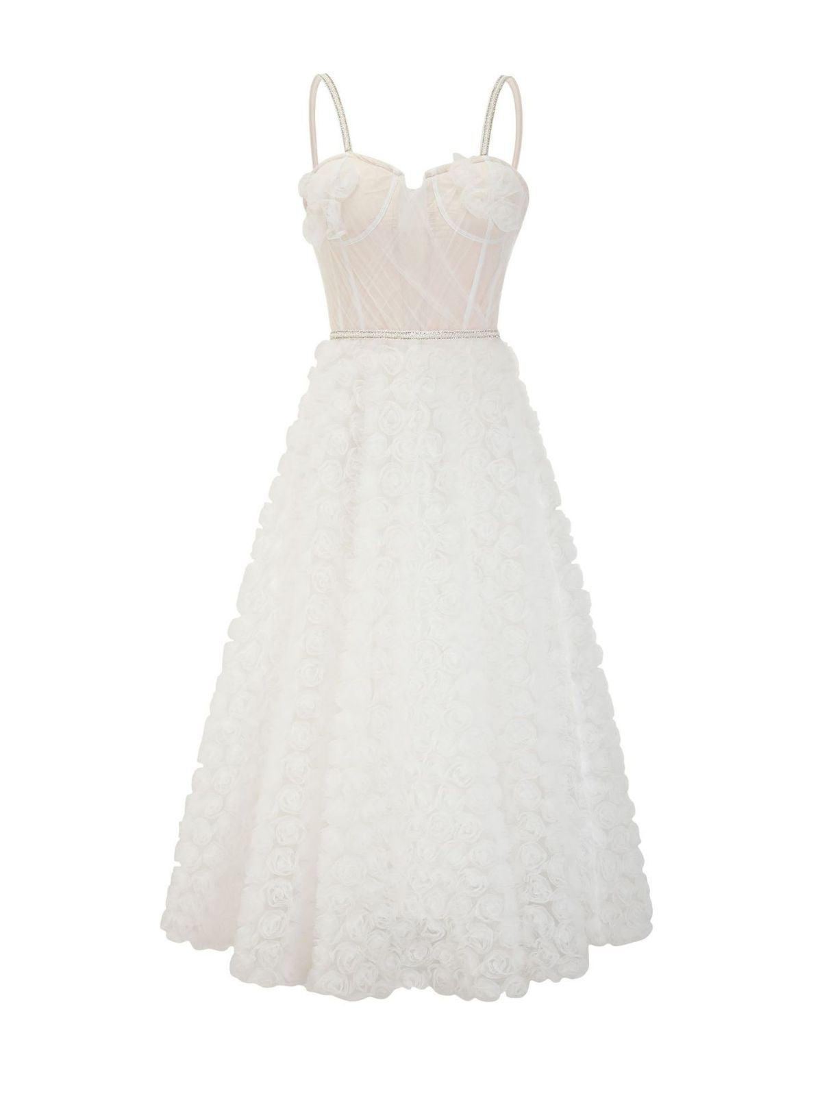 Robe Trapèze Mousseline Bretelles Cache Cœur Sans Manches Robe de Soirée en Blanc