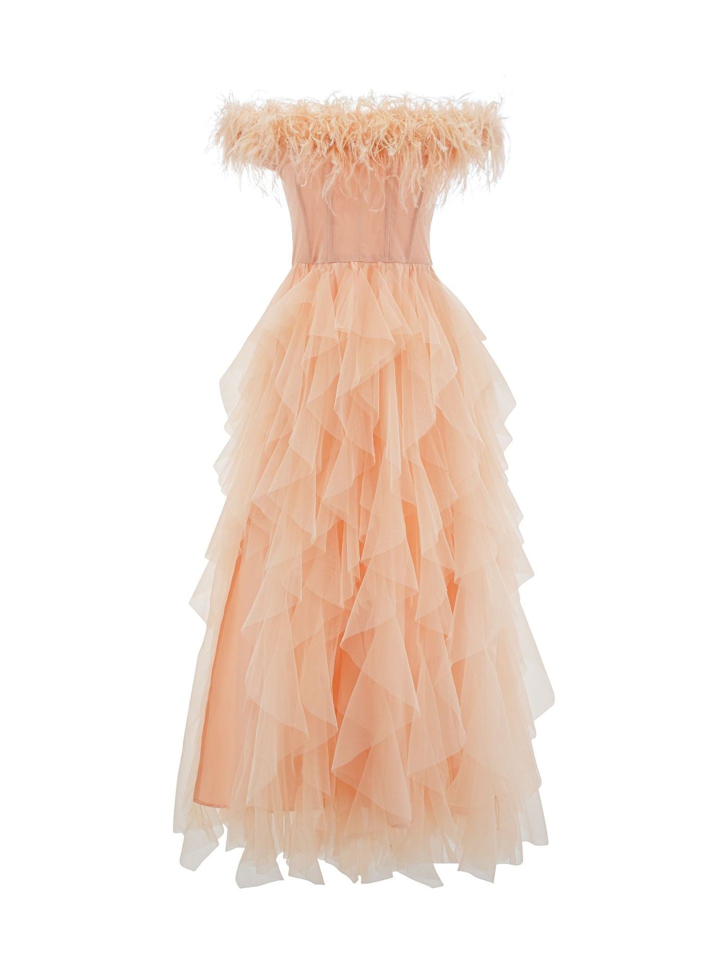 Robe Longue Trapèze Épaule Dénudée Sans Manches Robe de Soirée en Champagne