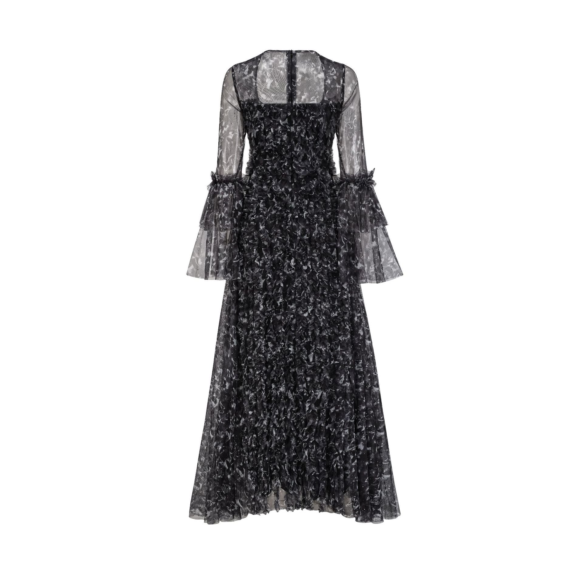 Robe Longue Trapèze Col en Cuillère Manches Longues Robe de Soirée en Noir