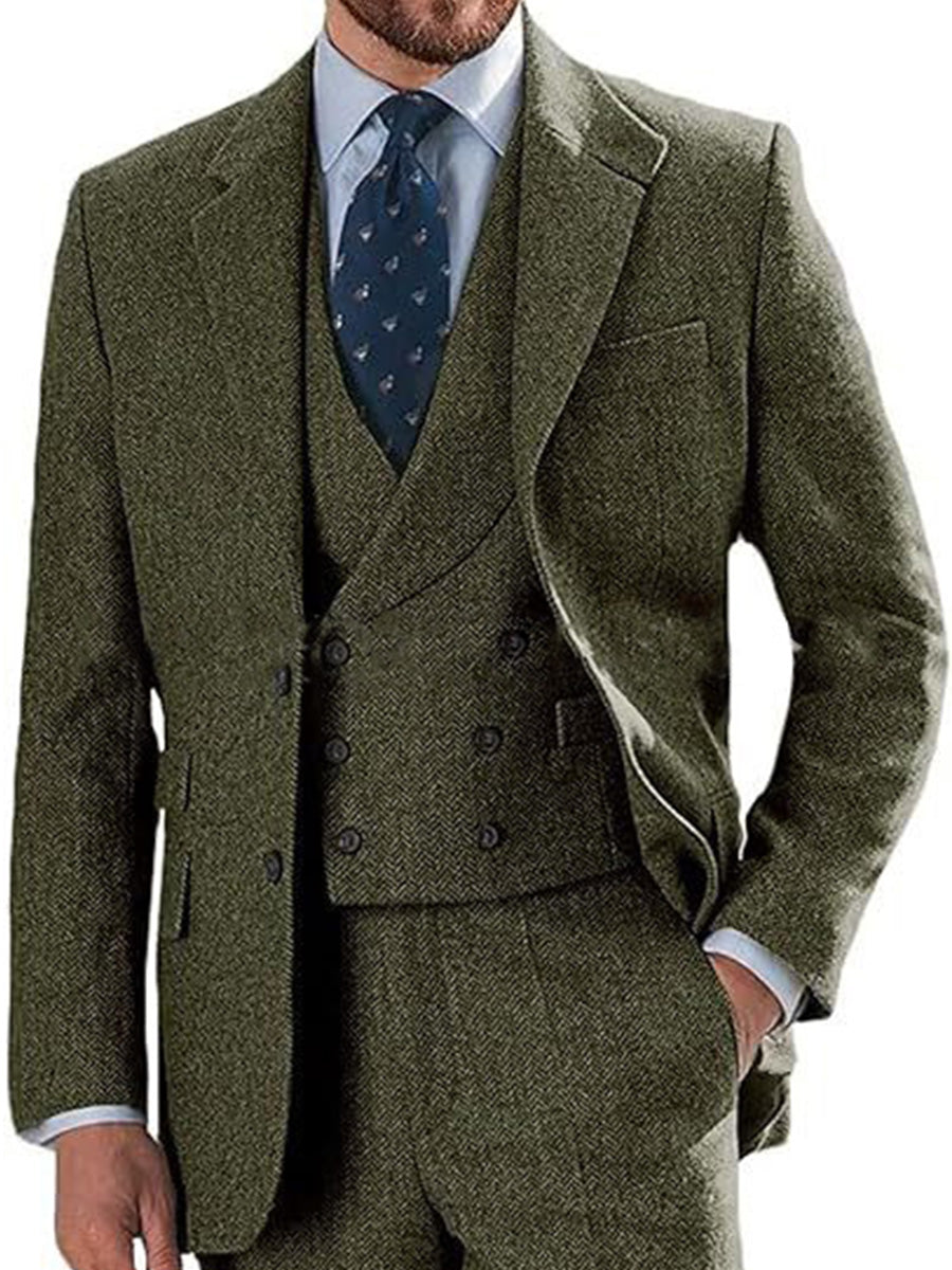 Costume Homme 3 Pièces en VERT_OLIVE Nouvelle Collection à Coupe Slim pour Affaires Réception et Marié