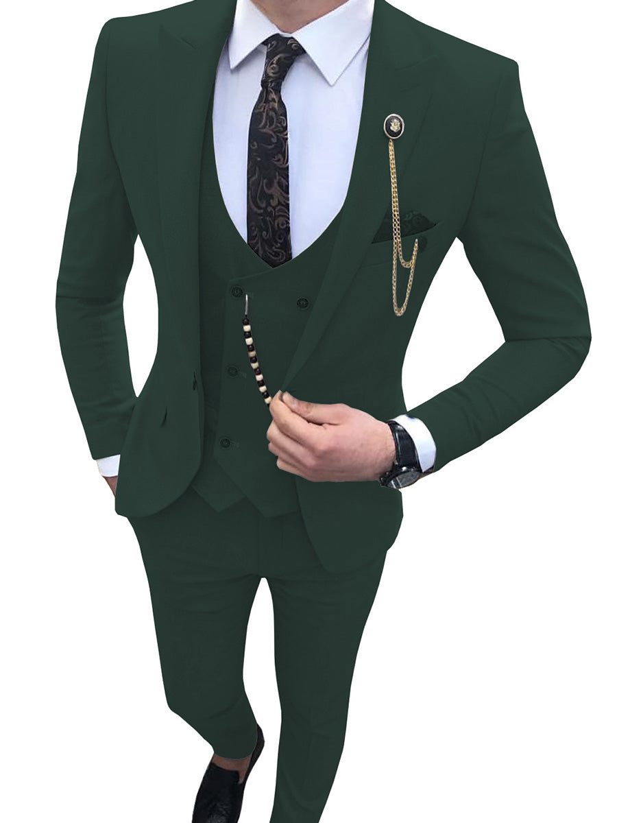 Costume Homme 3 Pièces VERT_FONCE Coupe Slim et Style Coréen Moderne pour une Silhouette Affinée en Affaires