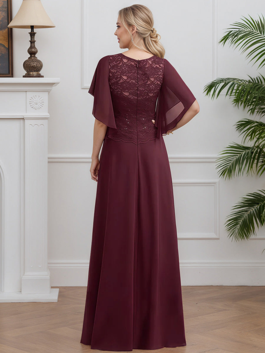 Cicinia Cabernet Robe pour Mère de la Mariée Longue en Mousseline et Dentelle A-Line Manches Papillons
