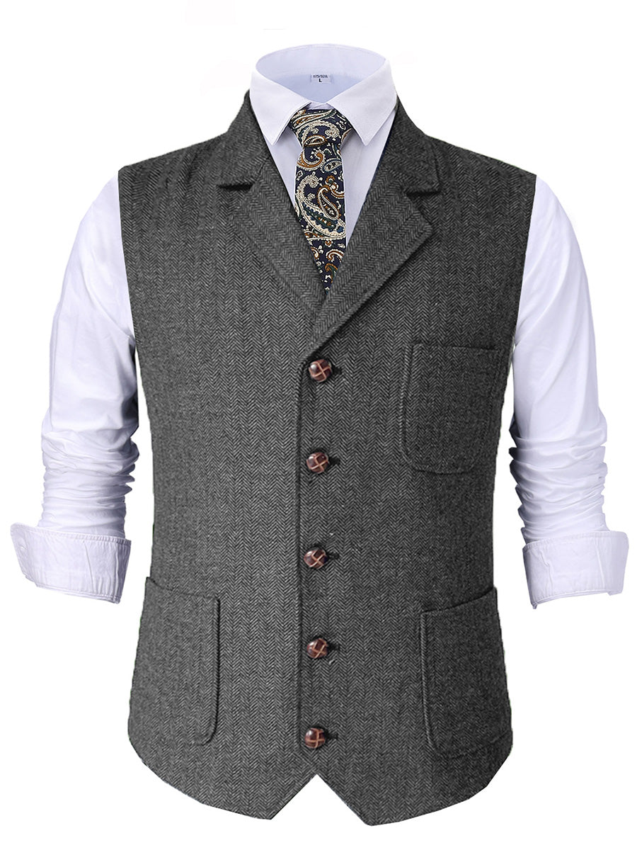 Gilet de Cérémonie Élégant en GRIS_ACIER à Revers Cranaillé Tenue Raffinée pour le Marié