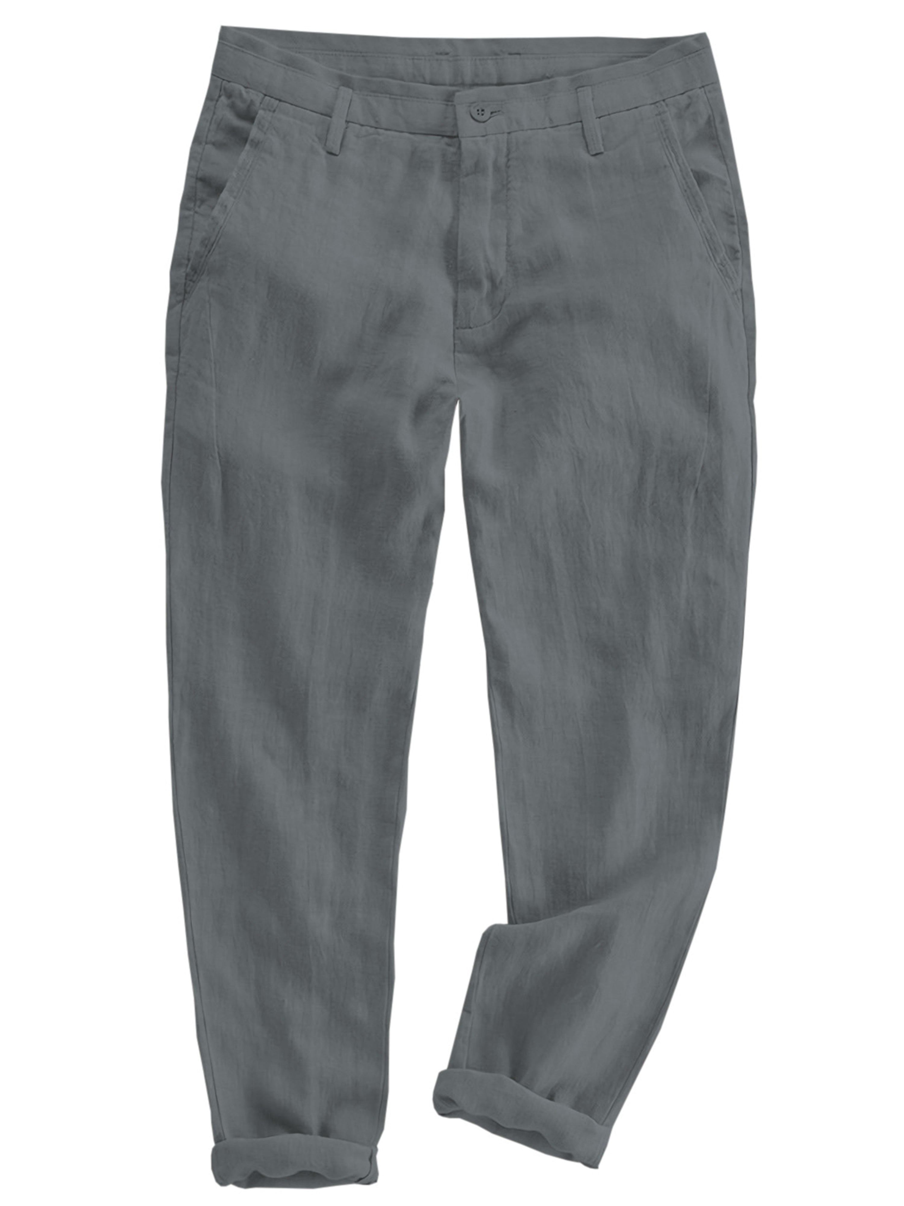 Pantalon de costume en lin et coton pour homme décontracté pour l'été en GRIS_ACIER