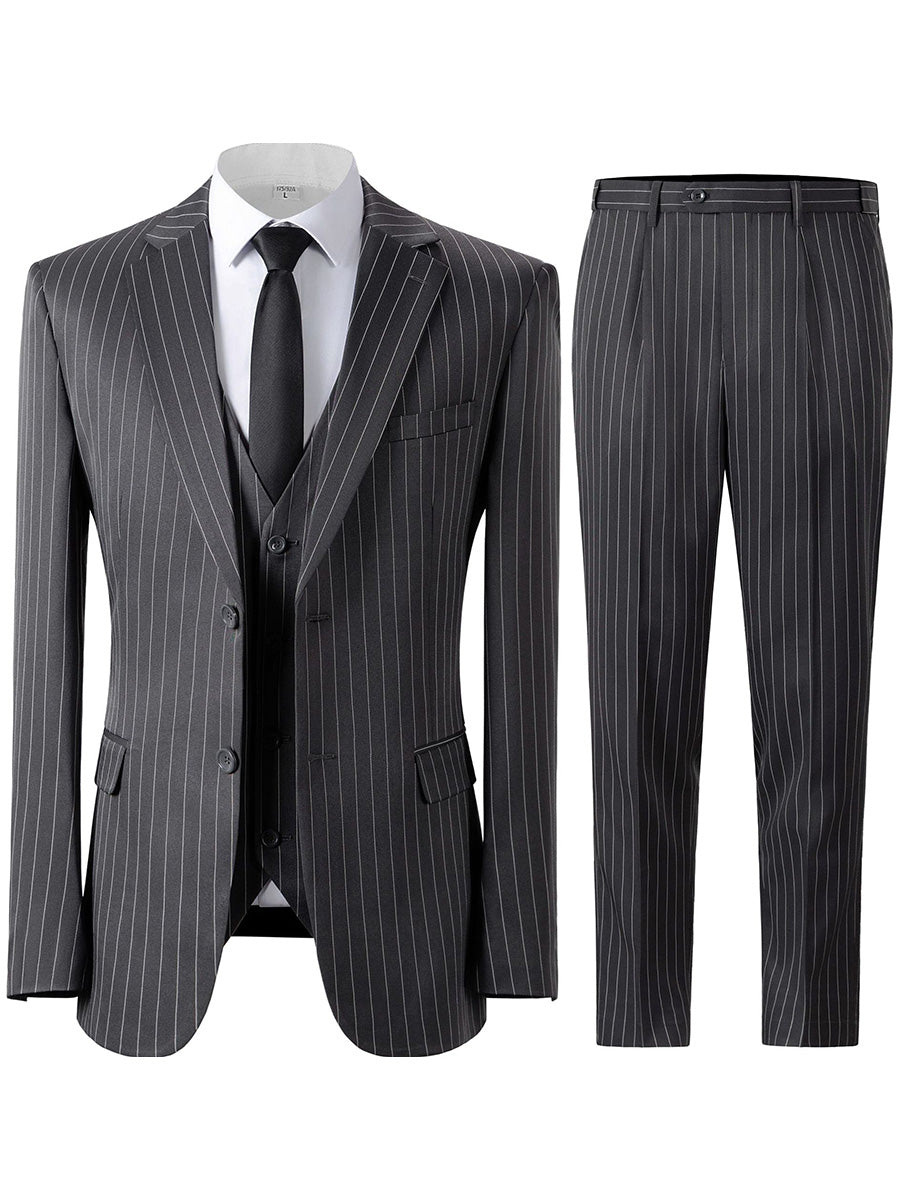 Costume 3 Pièces en GRIS_ACIER Animateur ou Maître de Cérémonie Costume Rayure pour Marié et Garçon d'Honneur