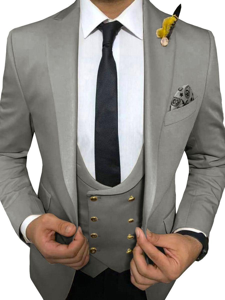 Costume Homme 3 Pièces en GRIS_ACIER pour Marié Tenue de Cérémonie Élégante