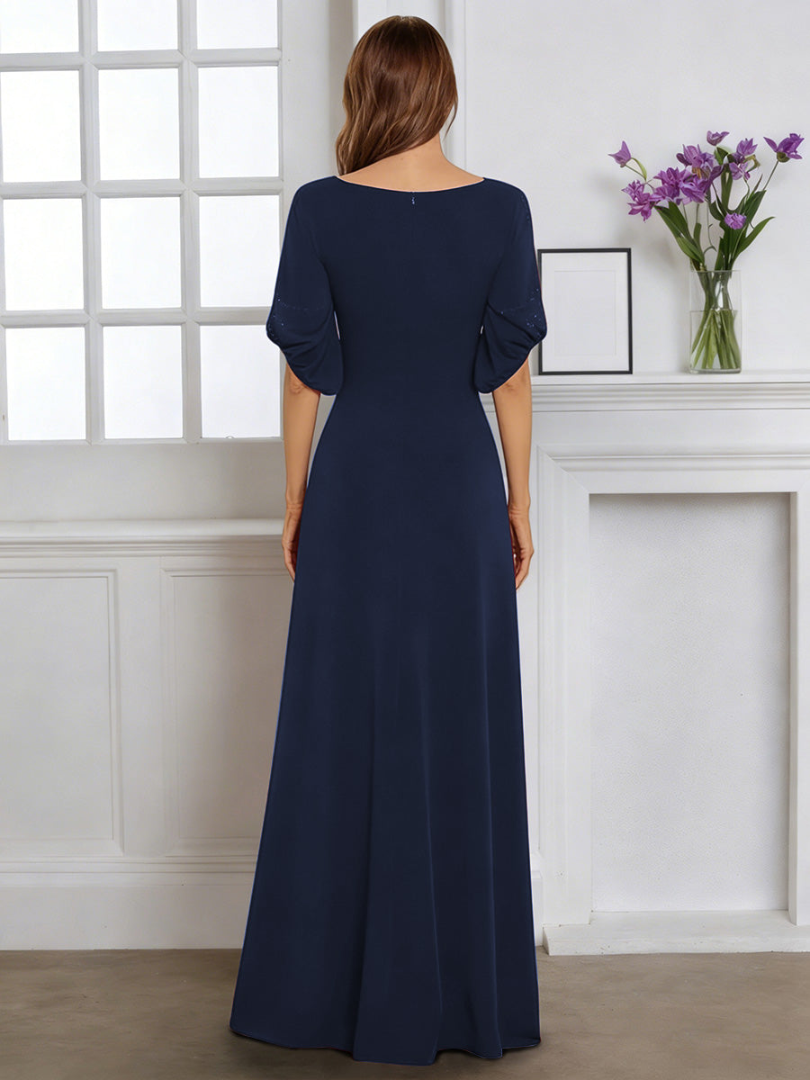Cicinia Bleu Marine Foncé Robe pour Mère de la Mariée Longue en Tissu Extensible Fourreau Perlé Longueur Sol