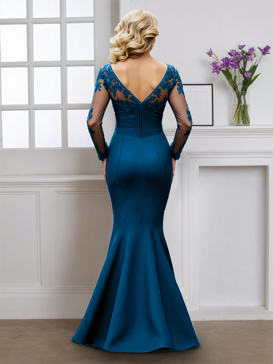 Cicinia Robe pour Mère de la Mariée Bleu Longue en Tissu Extensible Sirène Décolleté en V