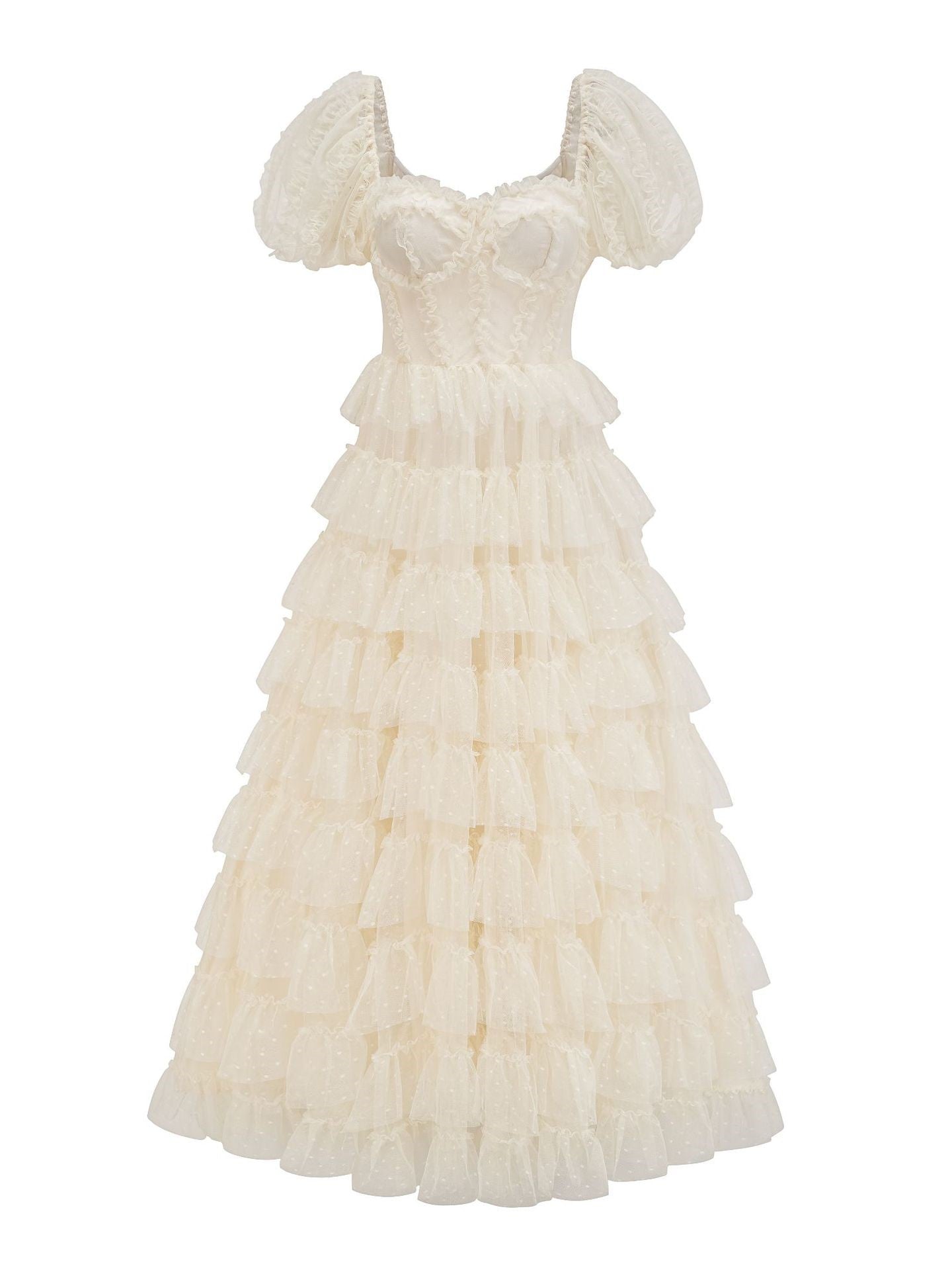 Robe Longue Trapèze Cache Cœur Manches Courtes Robe de Soirée en Abricot