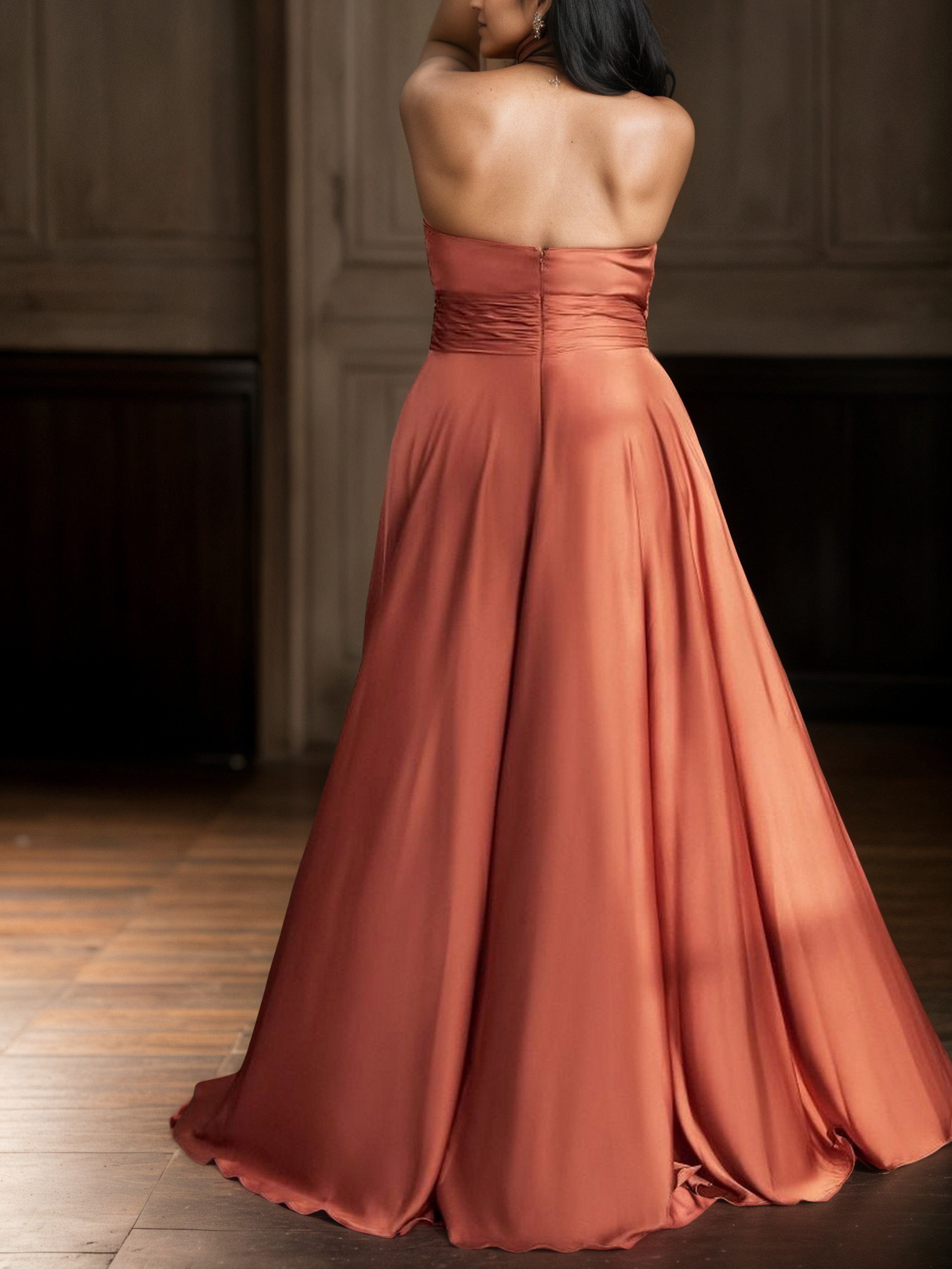 Robe de Bal PAPAYE Longue Sans Bretelles Grande Taille avec Plissés et Sans Manches