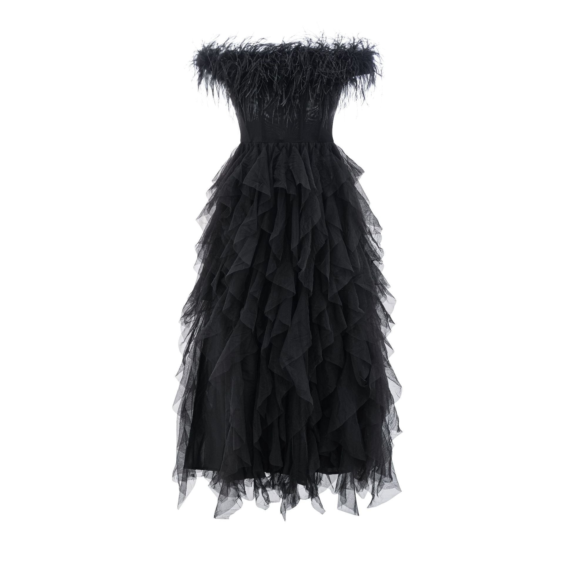 Robe Longue Trapèze Épaule Dénudée Sans Manches Robe de Soirée en Noir